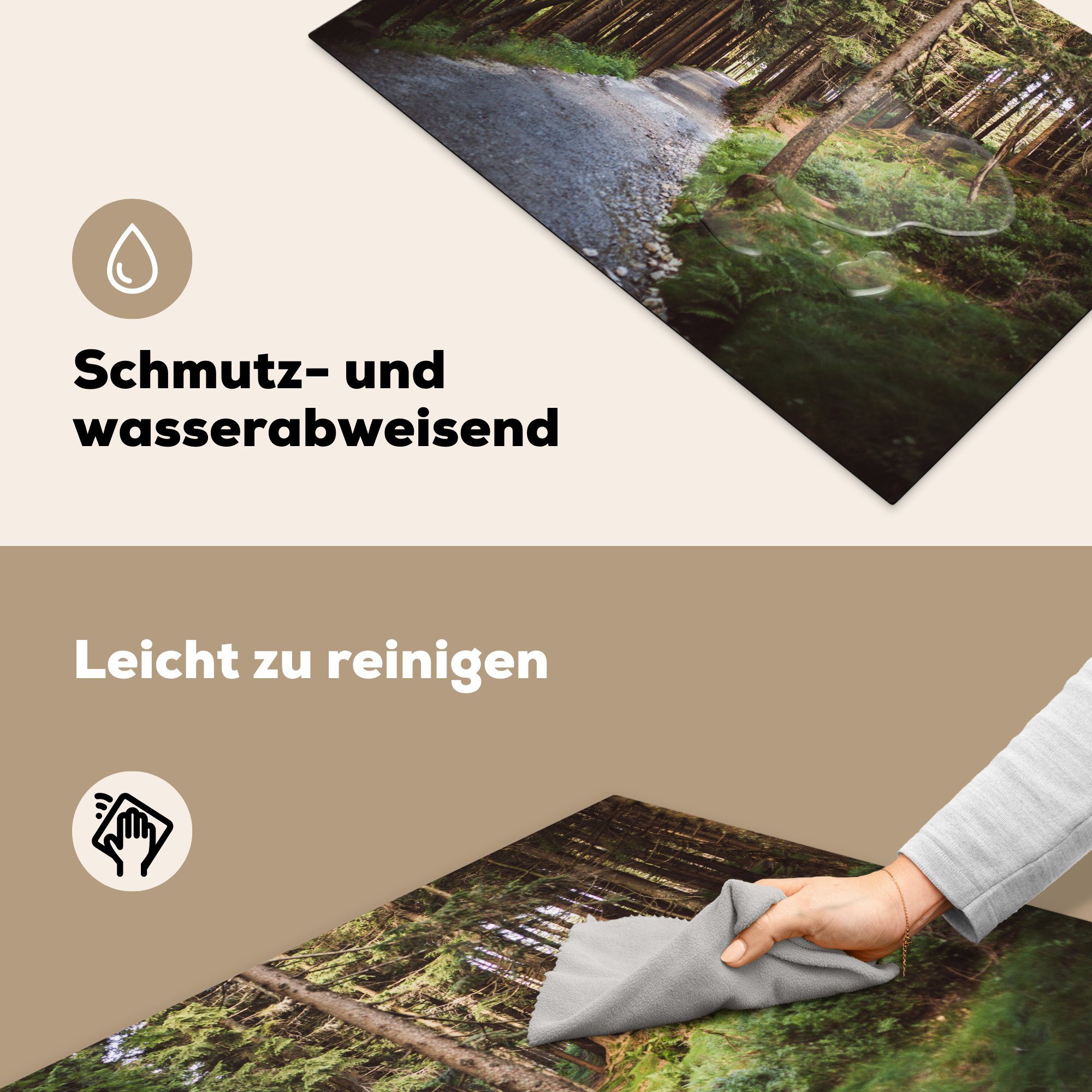 MuchoWow Herdblende-/Abdeckplatte Induktionskochfeld Bayerischer küche, Vinyl, im cm, Schutz für 81x52 Waldweg Wald, Nationalpark die Ceranfeldabdeckung tlg), (1