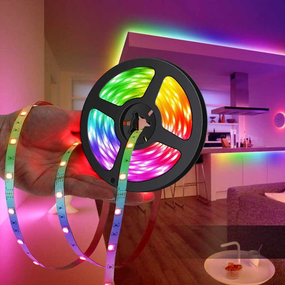 Lichterkette 5m Stripe Farbwechsel dimmbar LED Fernbedienung, SMD, RGB Insma mit Streifen 5050 bluetooth-Controller, LED Licht-Band