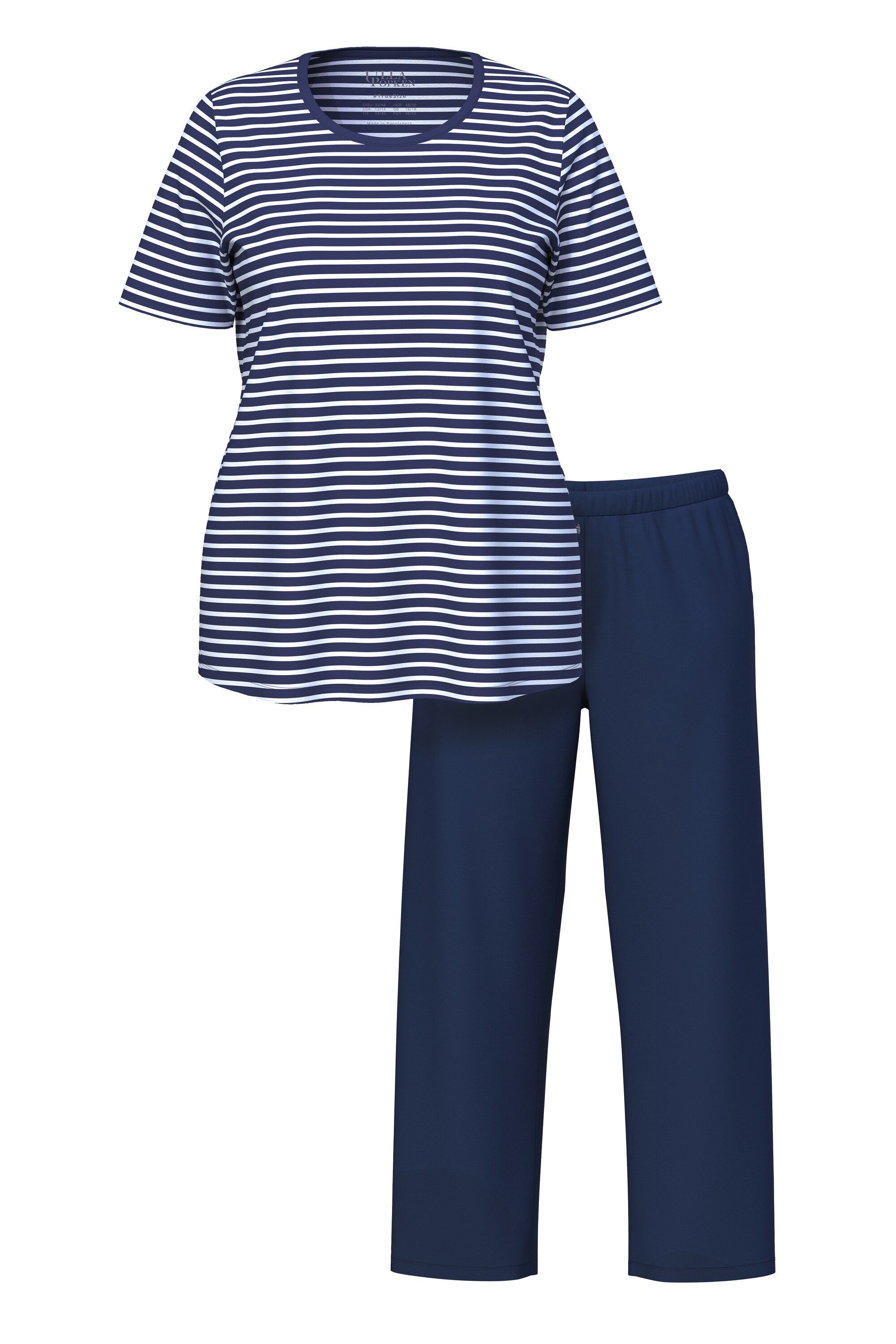 Ulla Popken Pyjama Pyjama Ringel Rundhals Halbarm Biobaumwolle günstig online kaufen