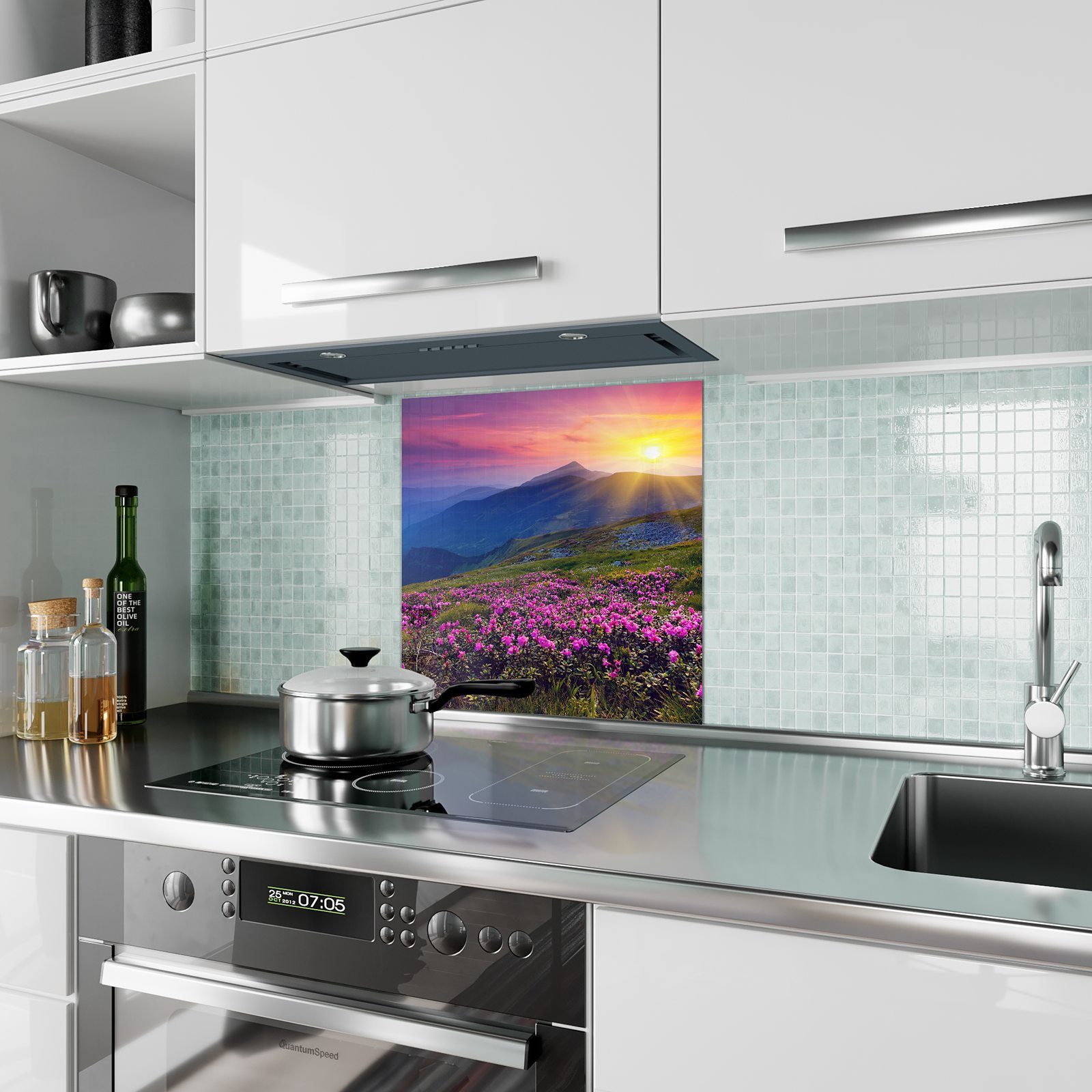 Primedeco Küchenrückwand Küchenrückwand Motiv mit Magisches Spritzschutz Glas Blumenmeer