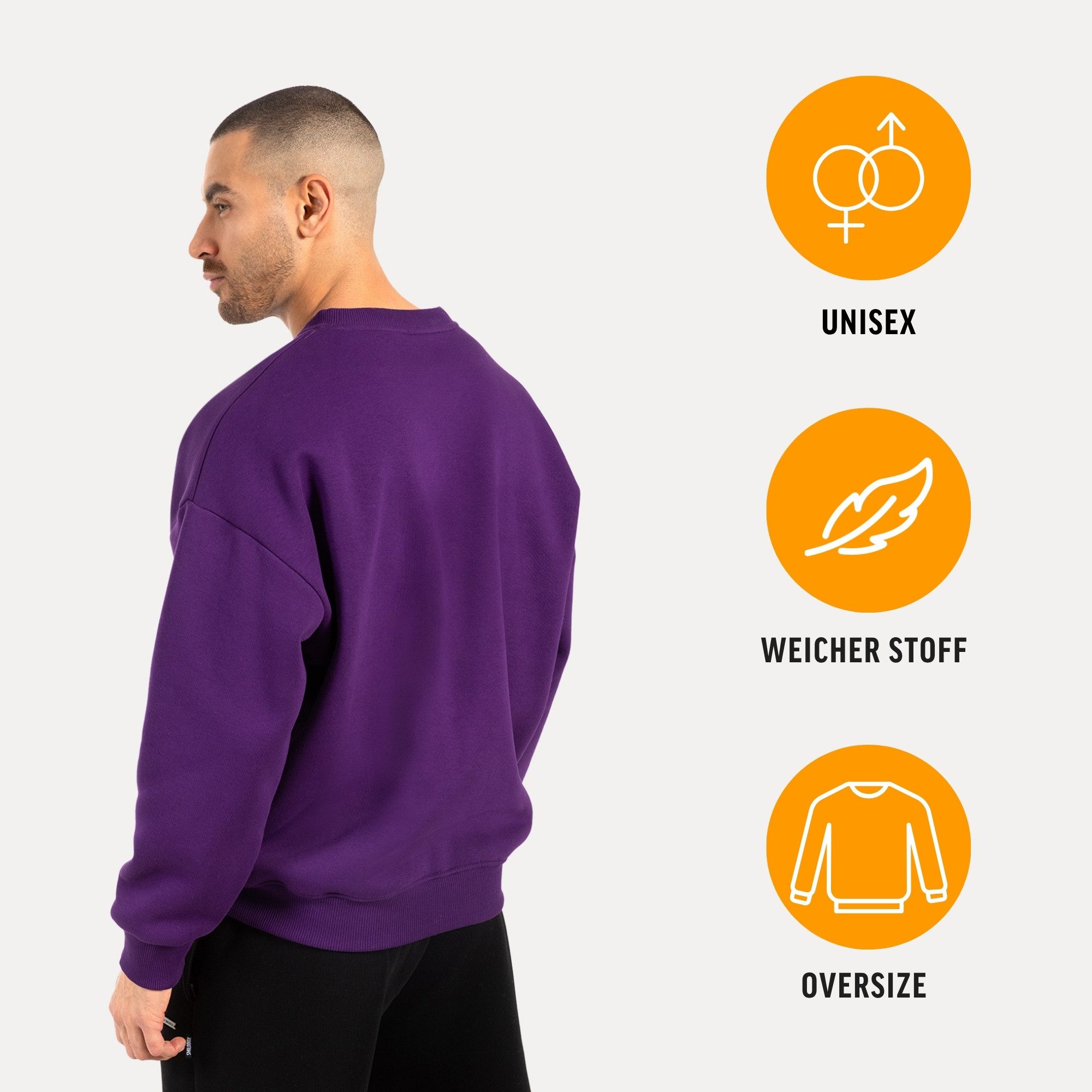 Smilodox Sweatshirt Unisex Riven, Oversize Fit Pulli mit Graviertem Metalllabel Rundhals Langarmshirt weiches Material Bequemes Tragegefühl Freizeit Gym