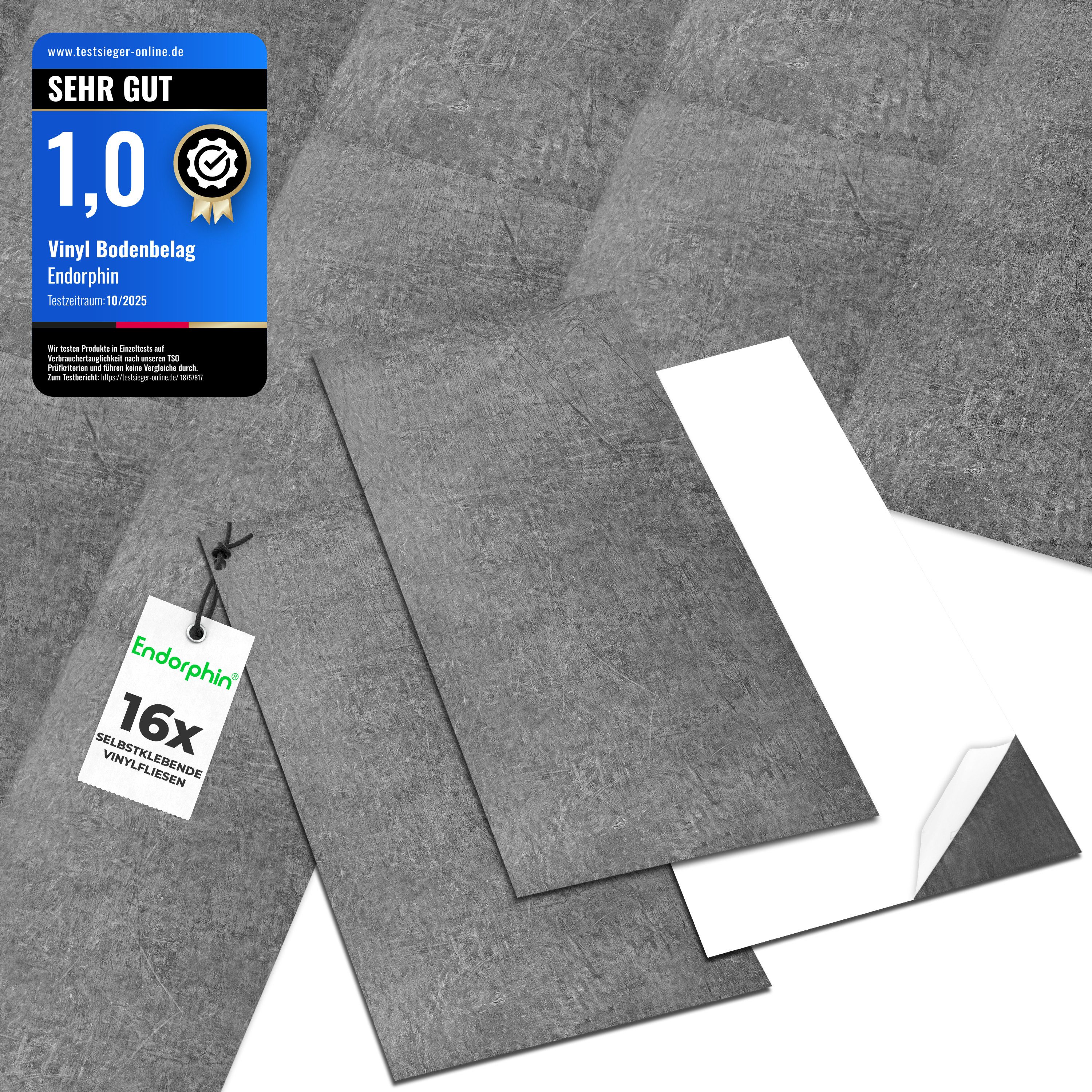 Endorphin Вініловий ламінат Вініловий ламінат selbstklebend in Betonoptik Dunkelgrau 2,97qm, selbstklebend, aus recyceltem Material, mit fühlbarer Oberfläche