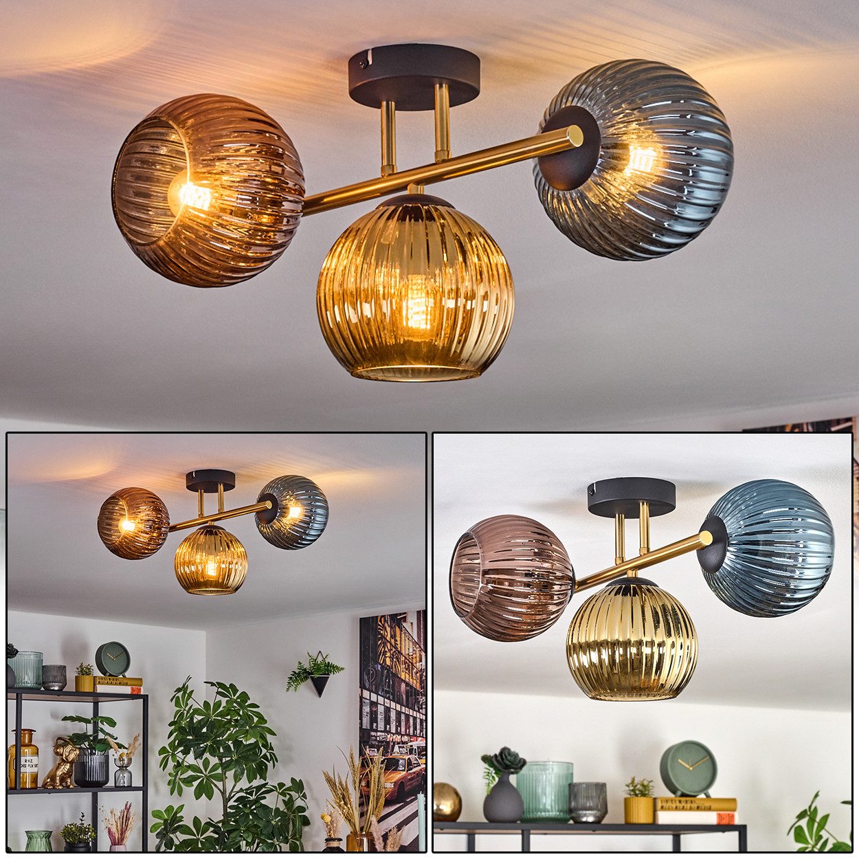 hofstein Deckenleuchte Deckenlampe aus Metall/Riffelglas in günstig online kaufen