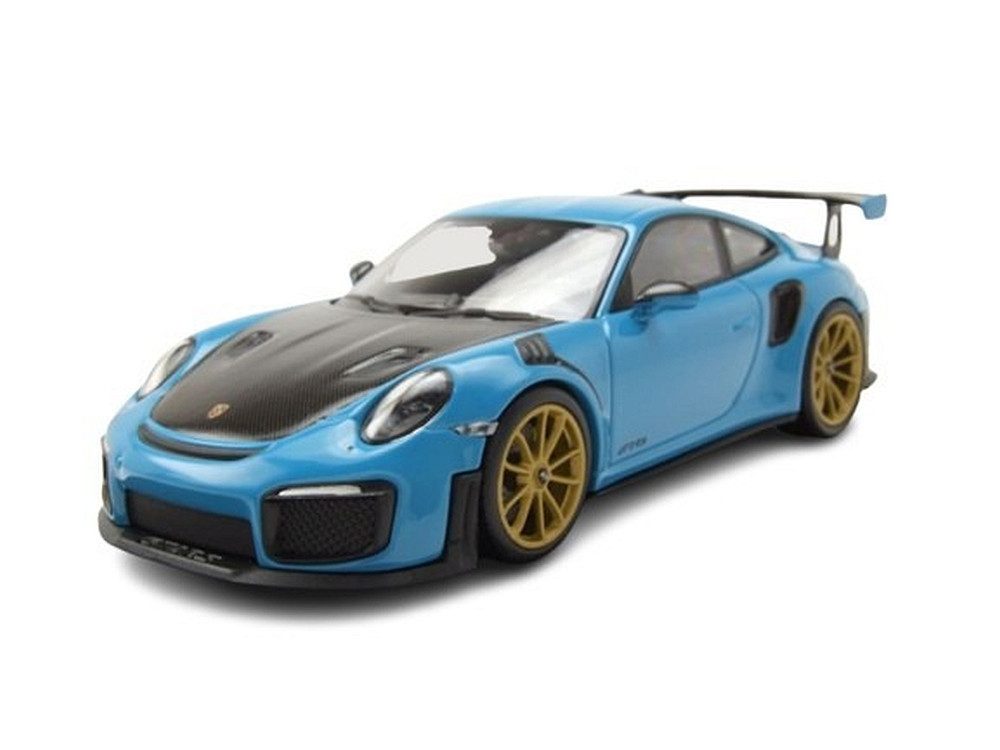 Minichamps Modellauto Porsche 911 (991.2) GT2 RS Weissach Package blau goldene Felgen, Maßstab 1:43