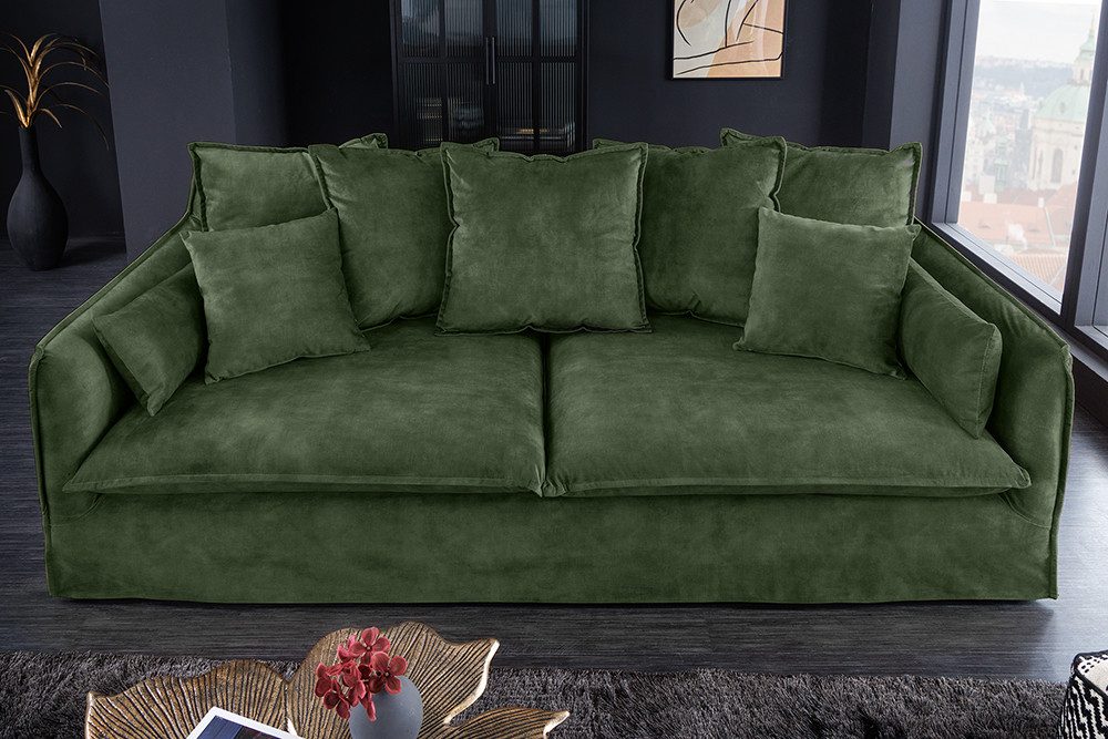 riess-ambiente 3-Sitzer HEAVEN 210cm dunkelgrün · Hussensofa mit Kissen und abnehmbaren Bezug, Einzelartikel 1 Teile, Wohnzimmer-Couch · Samt-Bezug · Federkern-Polsterung · Landhausstil