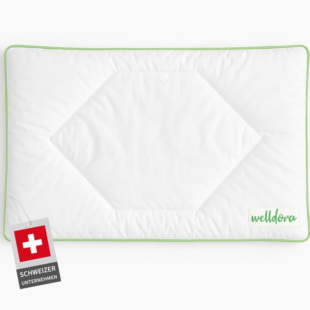 Welldora Kopfkissen Kinderkissen 40x60 cm flach für Kinder 1–6+ Jahre aus Baumwolle, OEKO-TEX® Standard 100 Certificate 17.HNC.28158