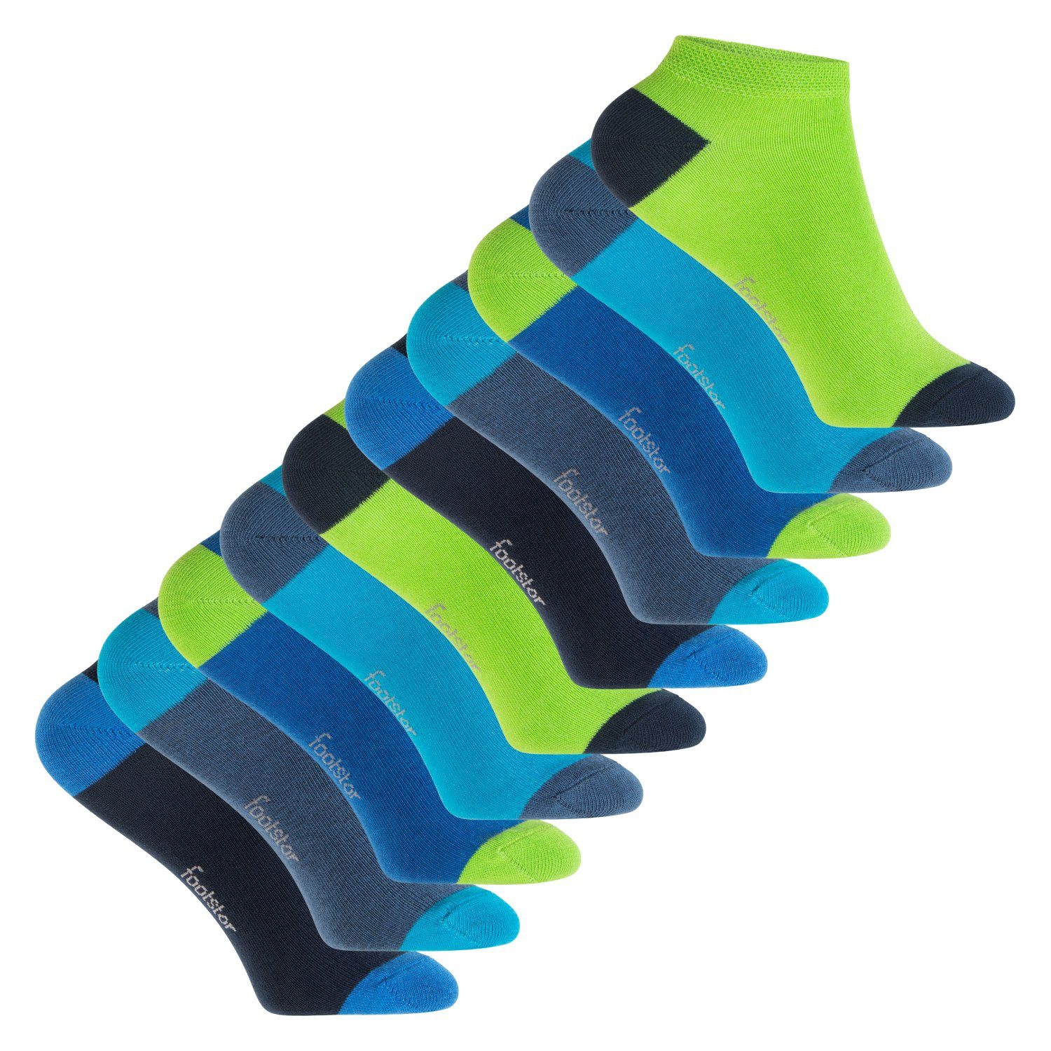 Footstar Kurzsocken Kinder Sneaker Socken (10 Paar), Ferse/Spitze abgesetzt caribbean