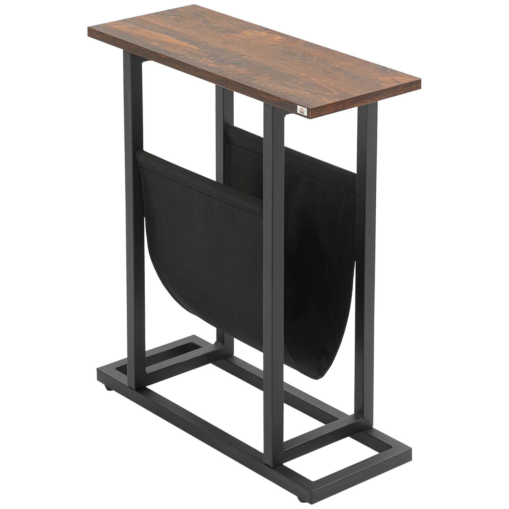 HOMCOM Beistelltisch Nachttisch mit Stofftasche, mit Stahlrahmen, Wohnzimmertisch (Kaffeetisch, 1-St., Couchtisch), Dunkelbraun+Schwarz, 49 x 19 x 55 cm – Bild 2 von 5