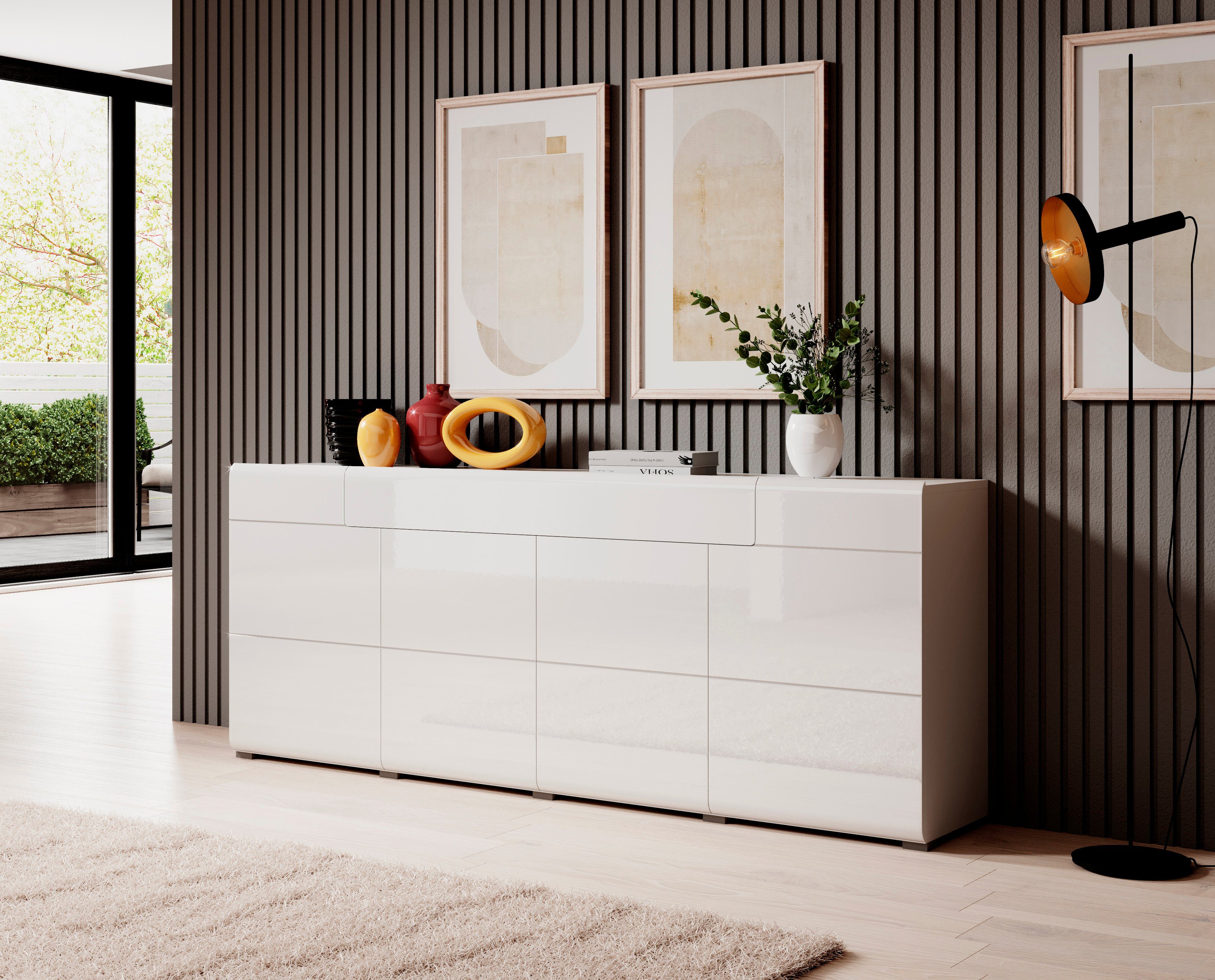 OTTO home Sideboard Toledo,Breite 208cm,moderne Kommode mit dekorative Fräsungen,grifflos, Kombikommode mit viel Stauraum, Einlegeböden verstellbar