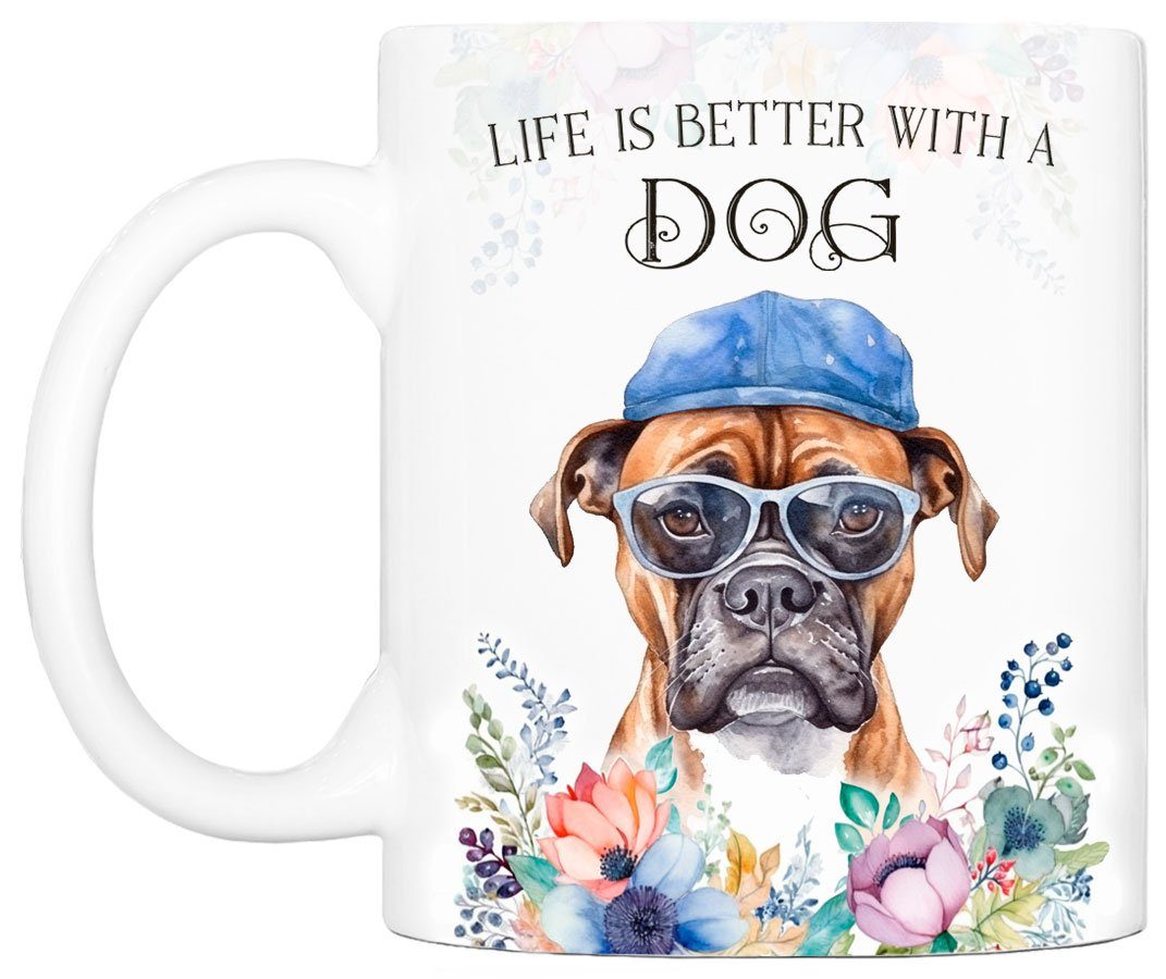 - Hunderasse, bedruckt, BOXER Kaffeetasse 330 Geschenk, handgefertigt, beidseitig für ml mit Cadouri Hundefreunde, Tasse Keramik,