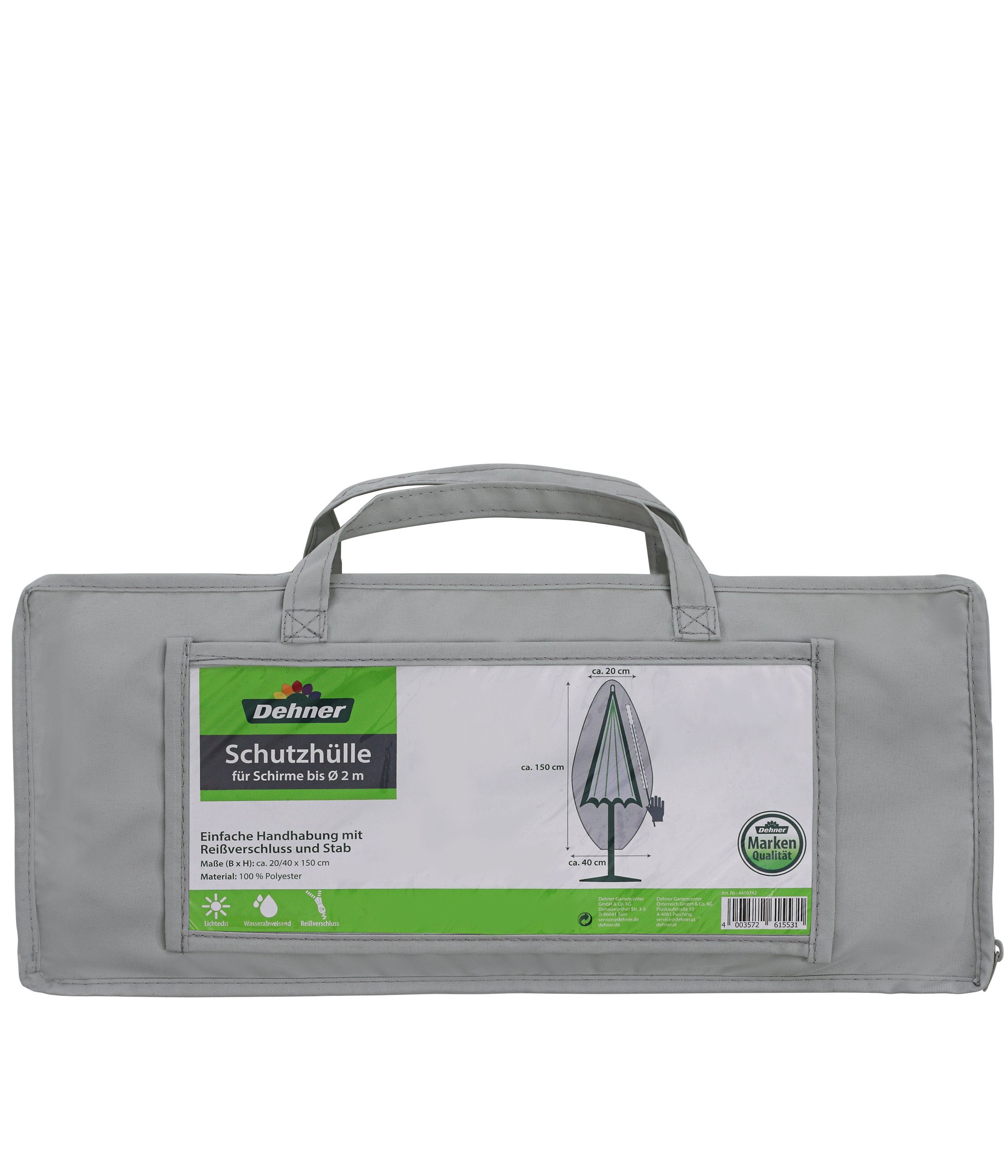 Dehner Gartenmöbel-Schutzhülle Abdeckhaube für Sonnenschirme bis 2 m, grau, Abdeckhaube bietet ausgezeichneten Schutz für Ihren Sonnenschirm