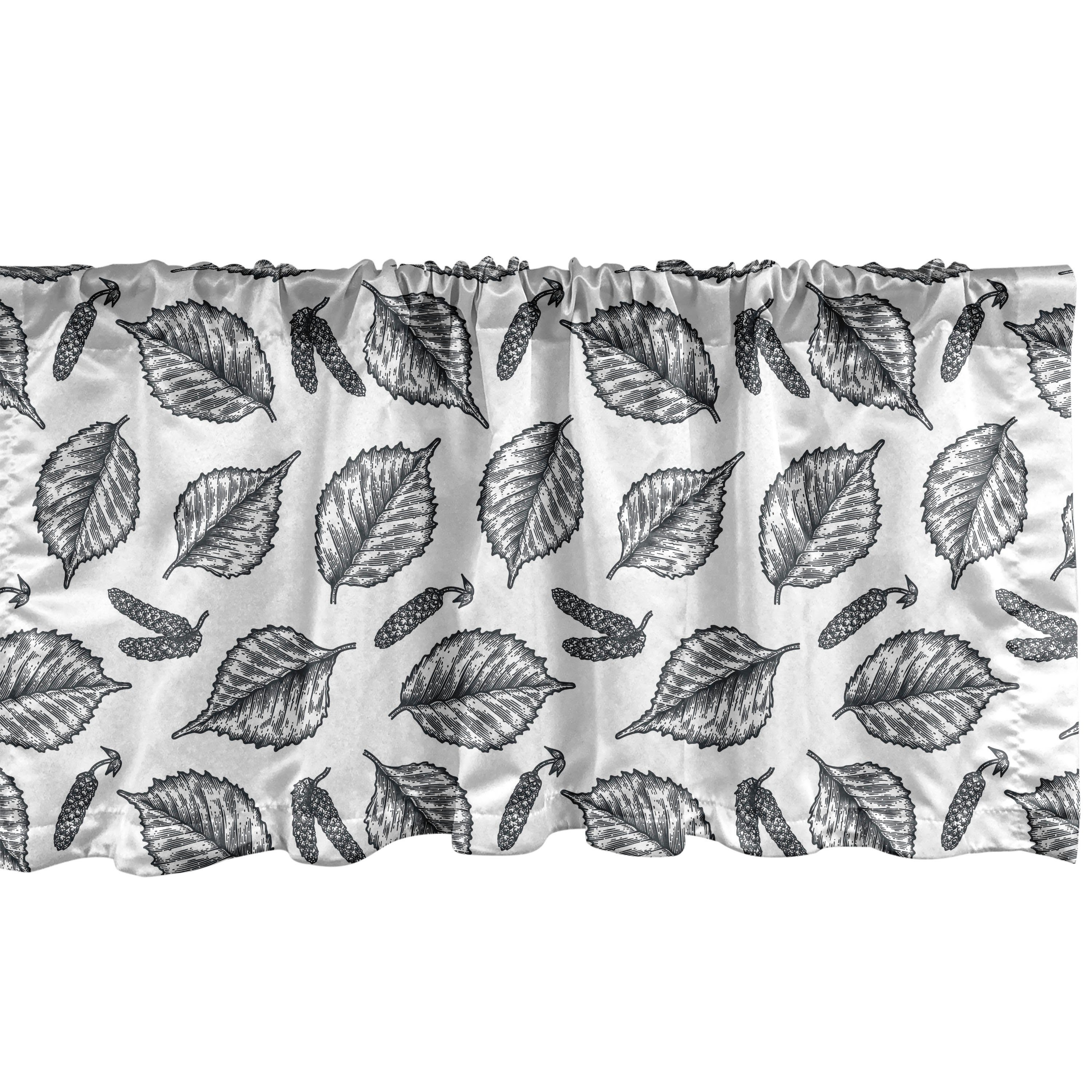 Volant Scheibengardine Microfaser, für Abakuhaus, Birch-Detail Laub Blätter Vorhang mit Dekor Küche Sketch Schlafzimmer Stangentasche,