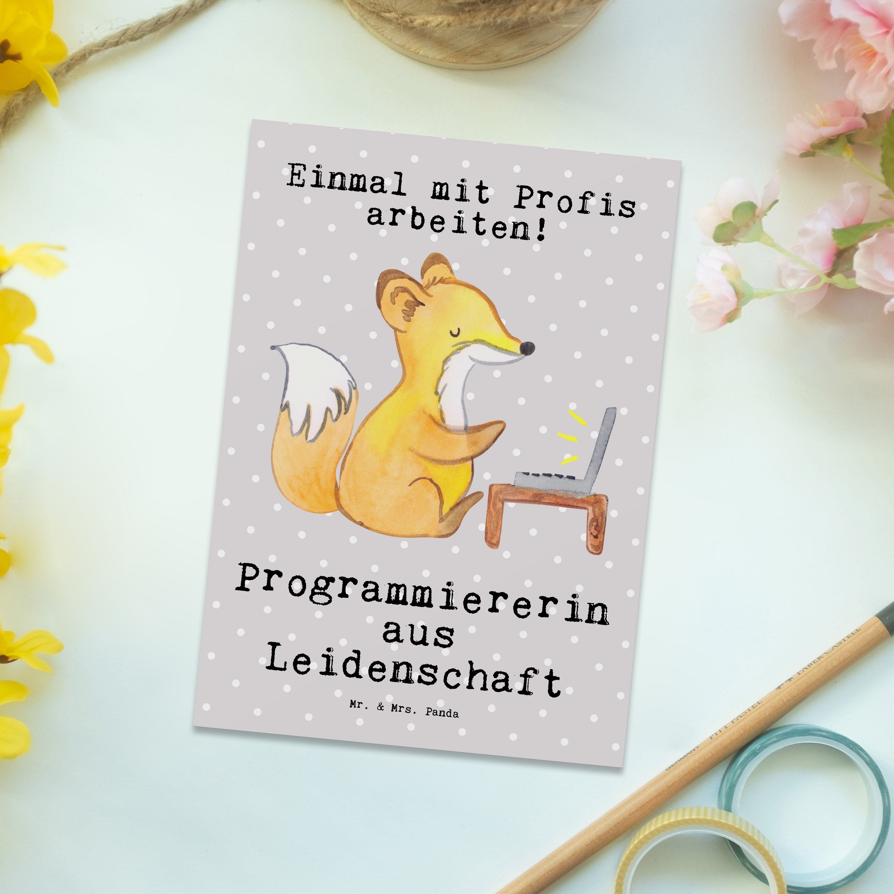 Mr. l - Grau Panda & aus Postkarte Problem Geschenk, Pastell Programmiererin Leidenschaft - Mrs.
