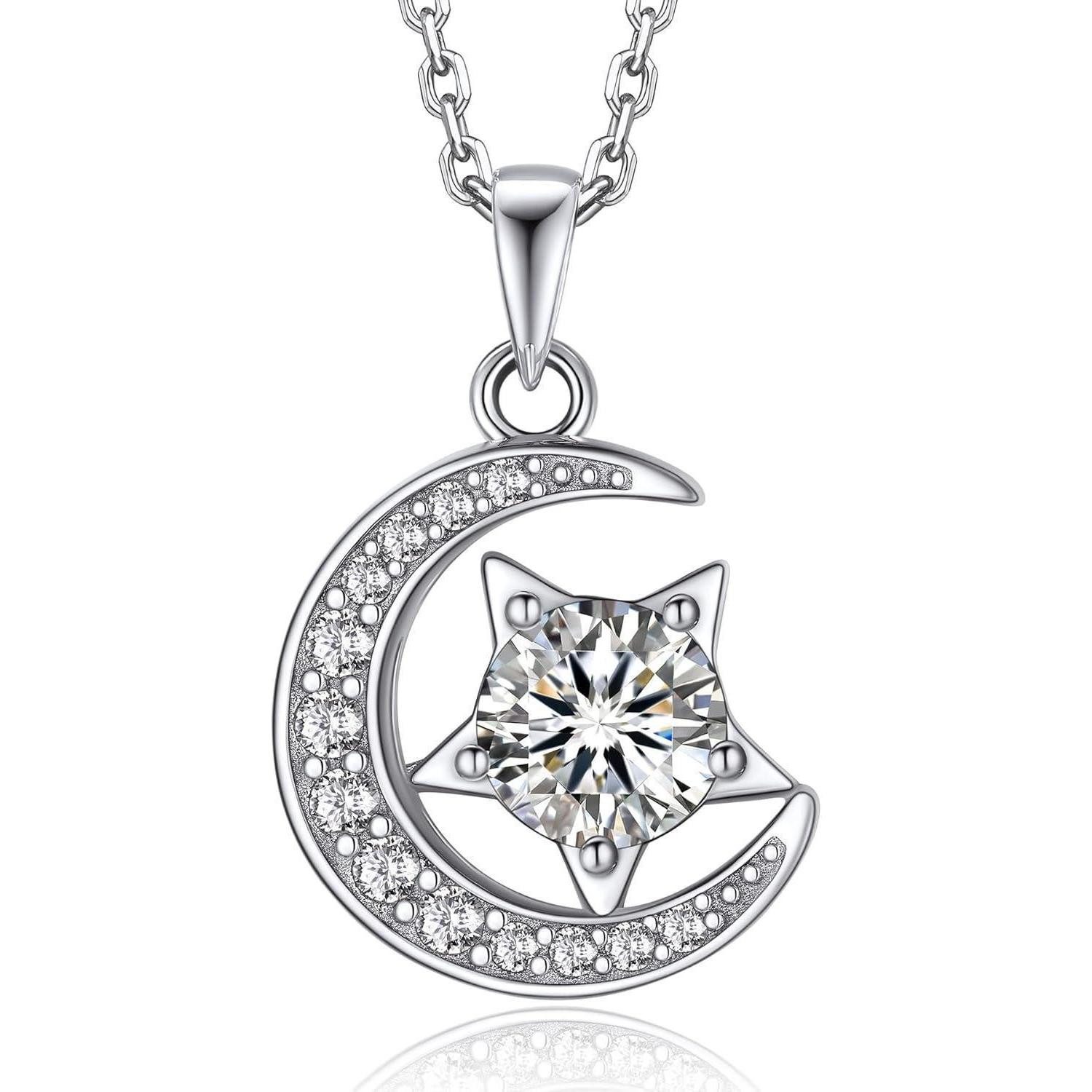 Kette mit Anhänger Moissanite Halskette Damen Silber 925 1/2 Karat Diamant Kette Solitär