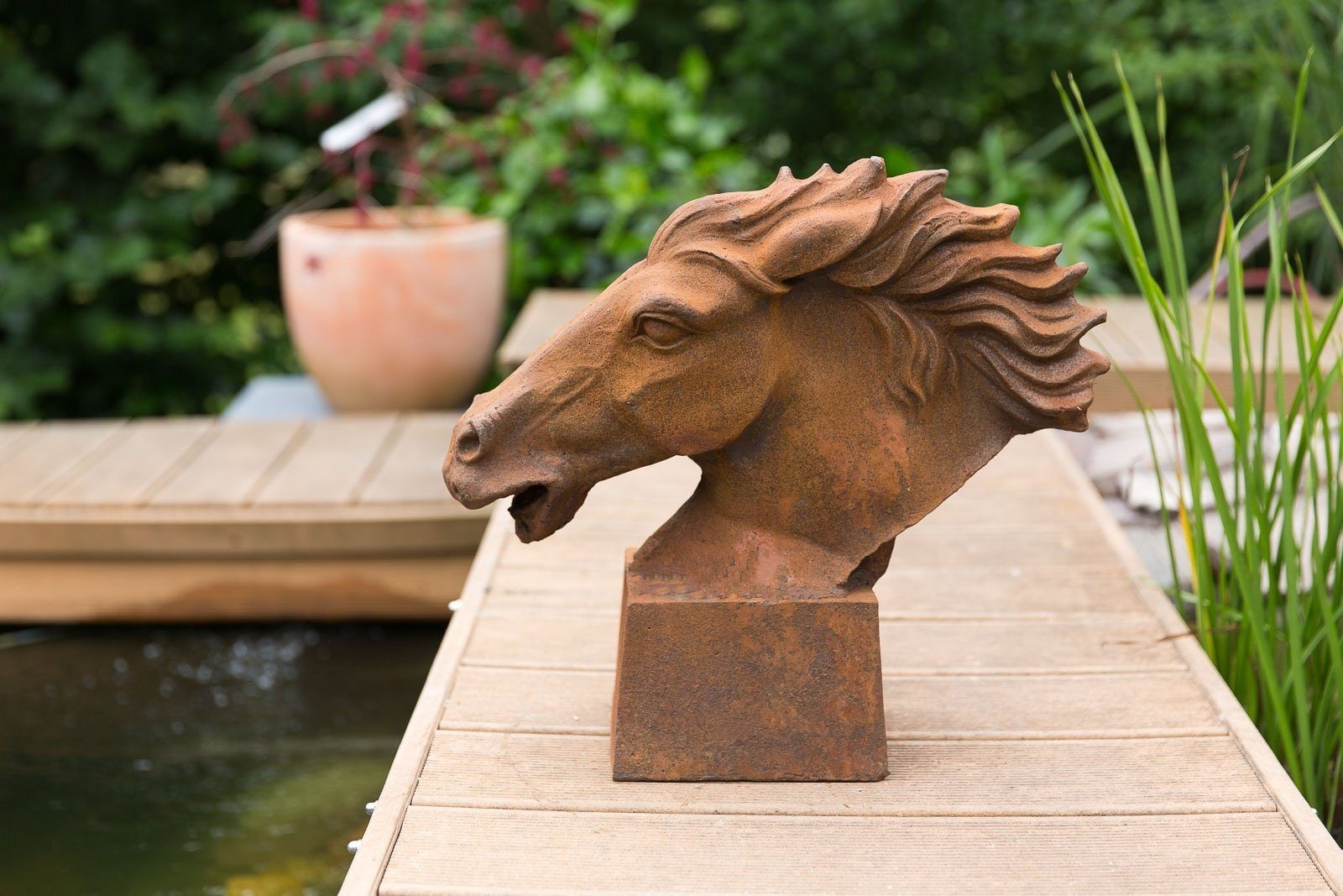 Aubaho 20kg Gartenfigur Eisen Skulptur Figur iron sculpture horse Pferdekopf Pferd Büste