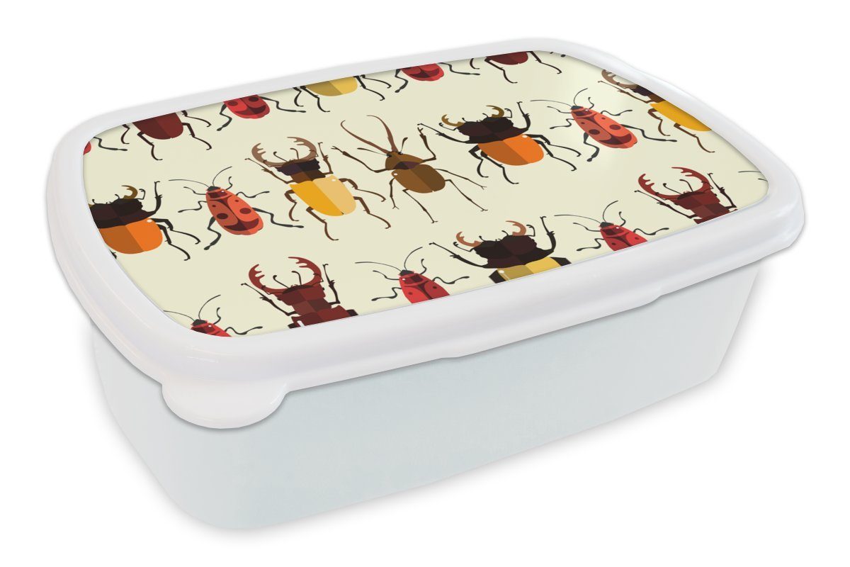 MuchoWow Lunchbox Käfer - Muster - Insekten, Kunststoff, (2-tlg), Brotbox für Kinder und Erwachsene, Brotdose, für Jungs und Mädchen weiß