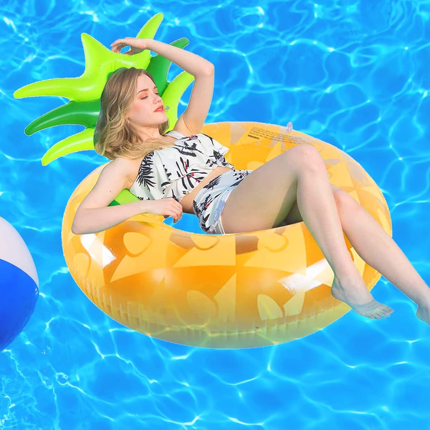 UE Stock Schwimmreifen Aufblasbarer Ananas Schwimmring Hängematte, für fantastische Zeit auf dem Wasser