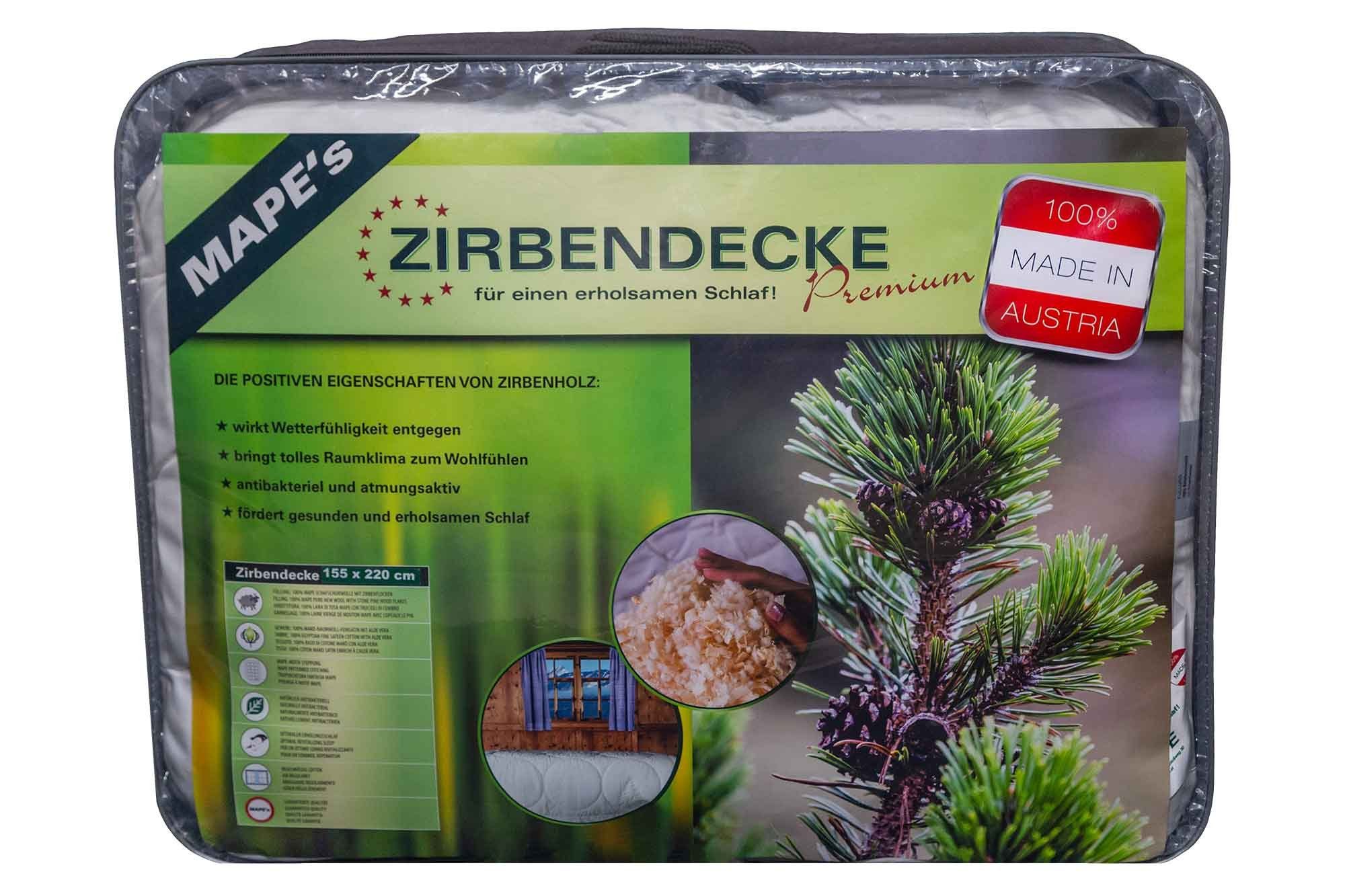 Muxel Naturfaserbettdecke MAPE Zirbendecke Ganzjahresdecke 155 x 220 cm Premium Produkt Made in, Füllung: Zirbenflocken und Schurwollnoppen
