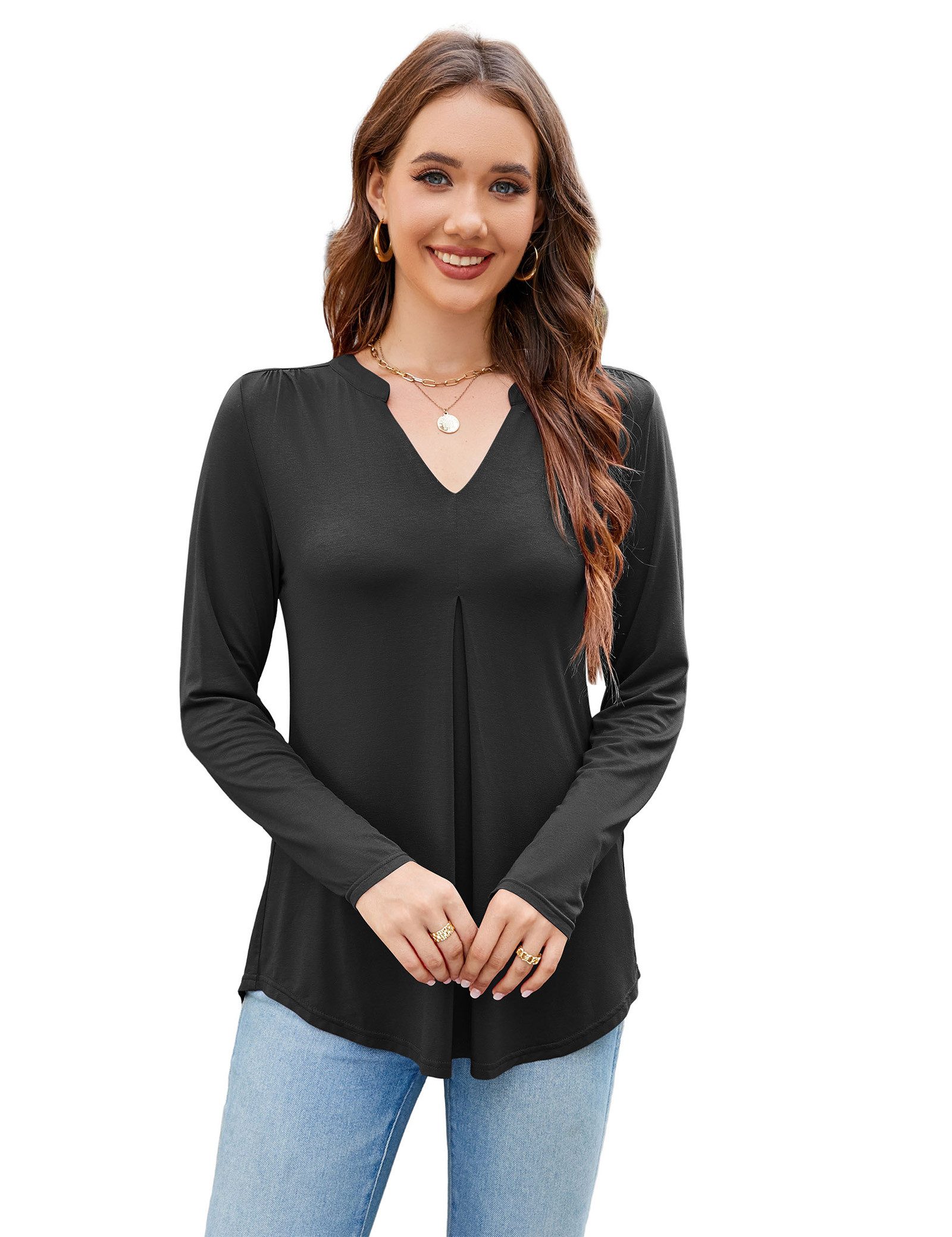 Beluring Langarmshirt Elegantes Langarmshirt mit V-Ausschnitt, Schwarz/Weiß günstig online kaufen
