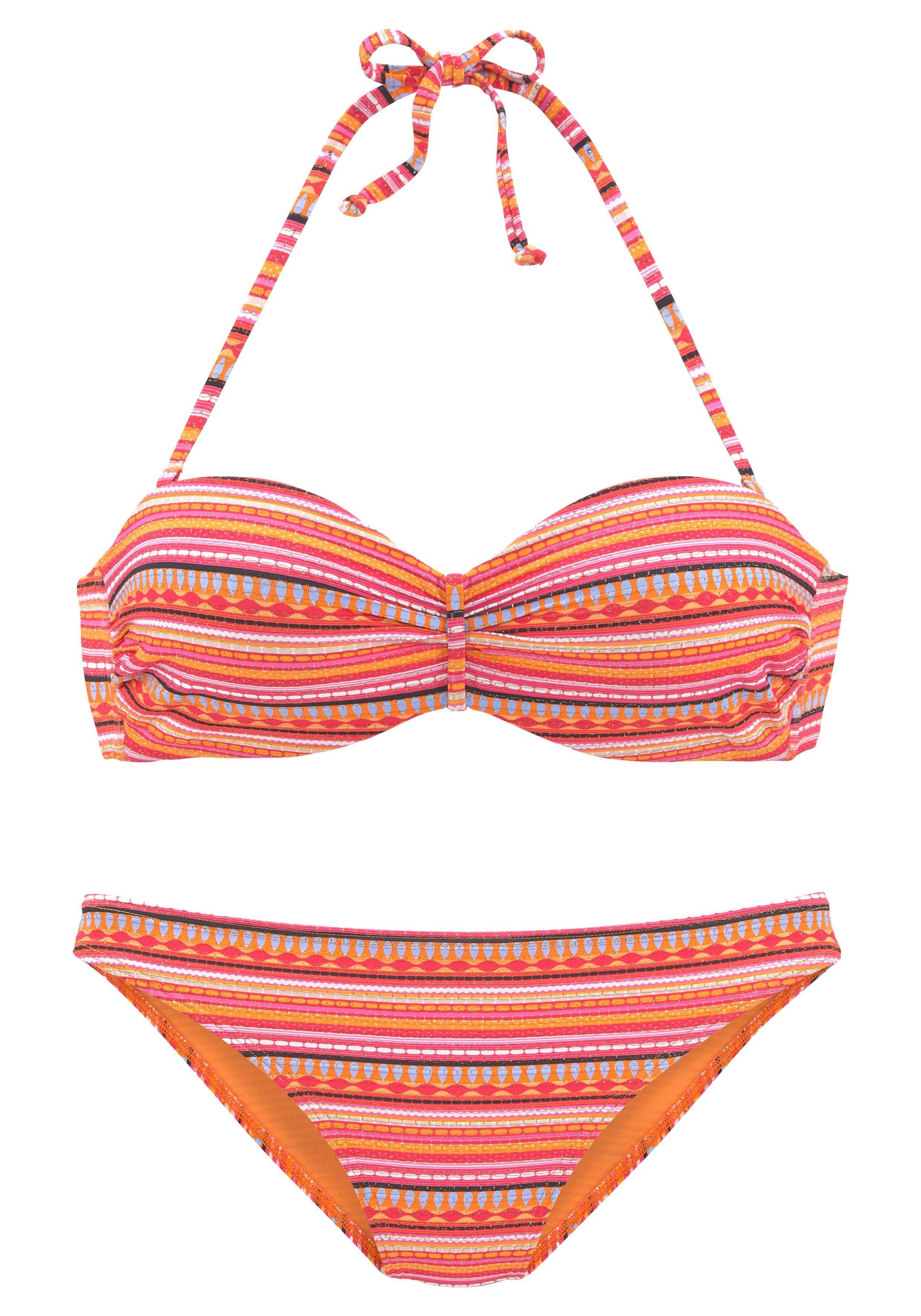 Bügel-Bandeau-Bikini orange-gestreift mit LASCANA Streifen glitzernden