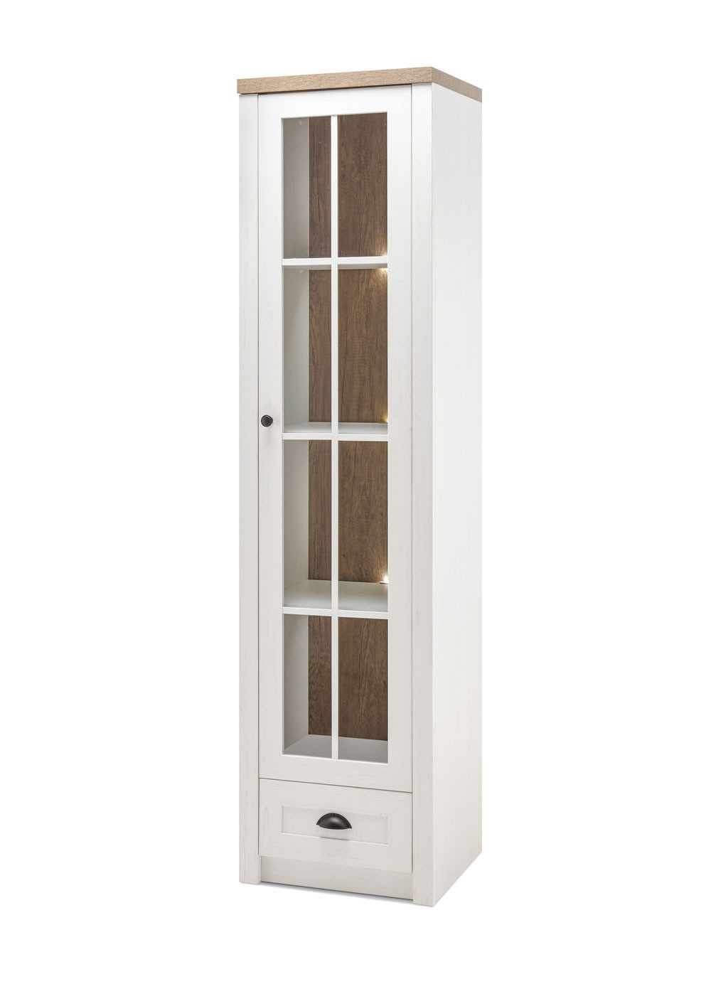 Feldmann-Wohnen Vitrine Vitrine PROVENCE 9PPEPE23 pinie weiß eichefarben hell 25758420 #I (mit Tür, mit Einlegeböden, mit Schublade, 1-St., moderne Optik, mit Tür, mit Schublade) 50x43x198cm Pinie weiß Eiche hell