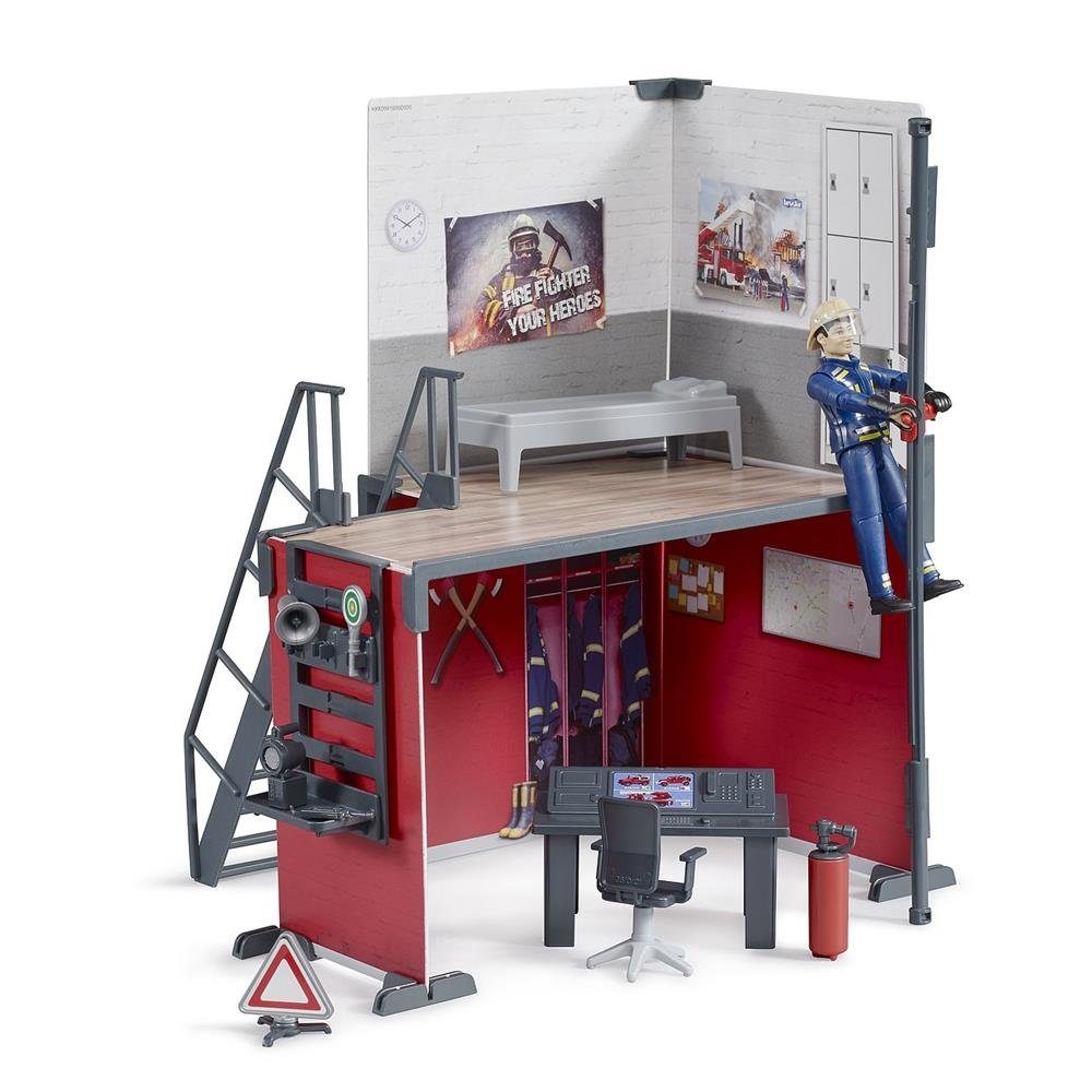 Bruder® Spiel-Feuerwehrwache 62702 bworld Feuerwehrstation (Set, 4-tlg), mit Feuerwehrmann Spielwelt Spielset