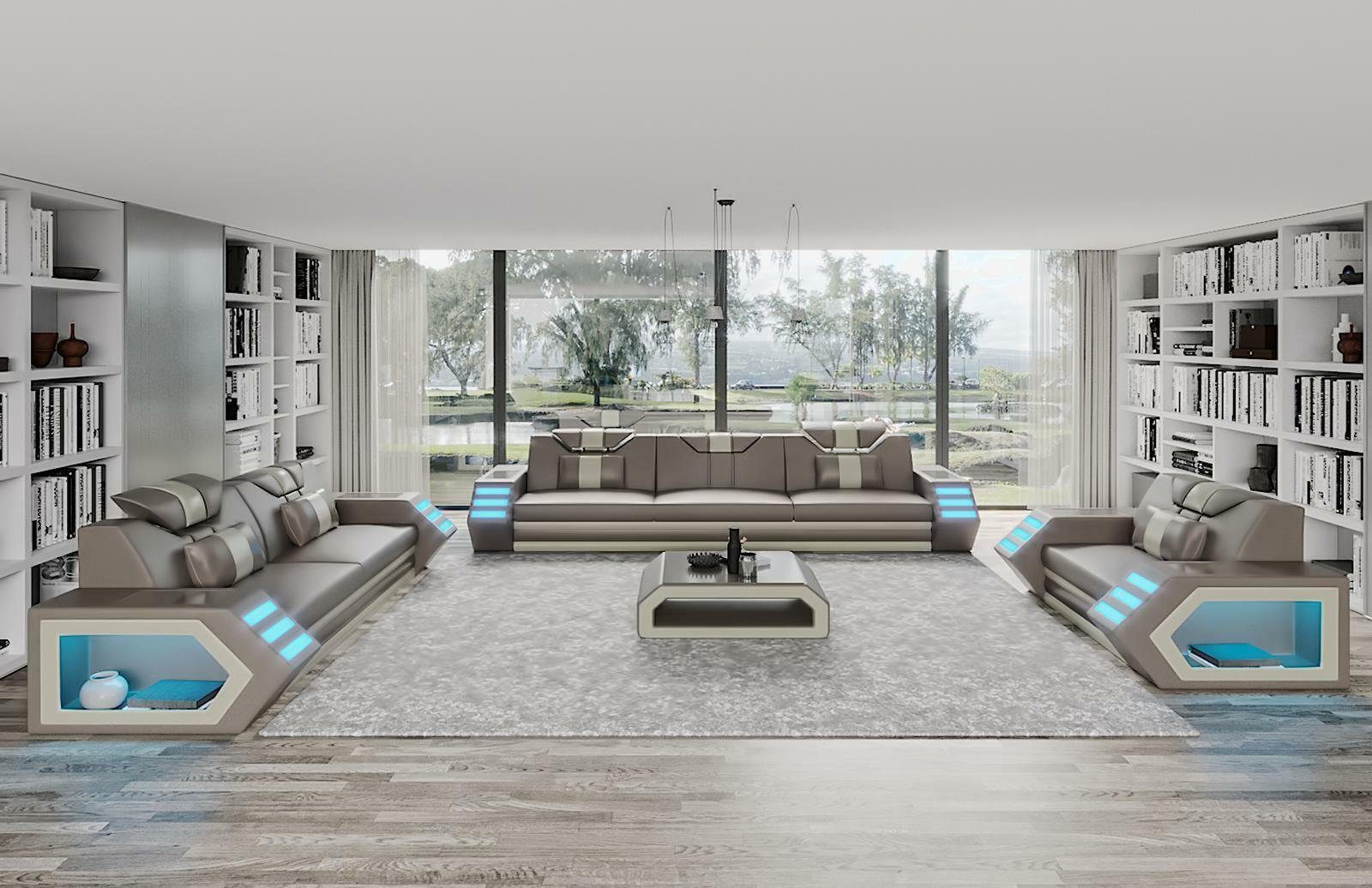 JVmoebel Sofa Moderne Sofagarnitur luxus Design 3+2+1 Sitzer Couch Neu LED, Made in Europe Grau