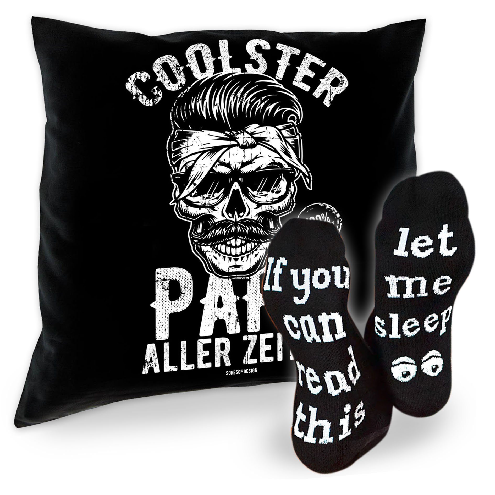 Soreso® Dekokissen Kissen Coolster Papa aller Zeiten & Sprüche Socken Sleep, Geschenke für Väter Geschenkidee schwarz