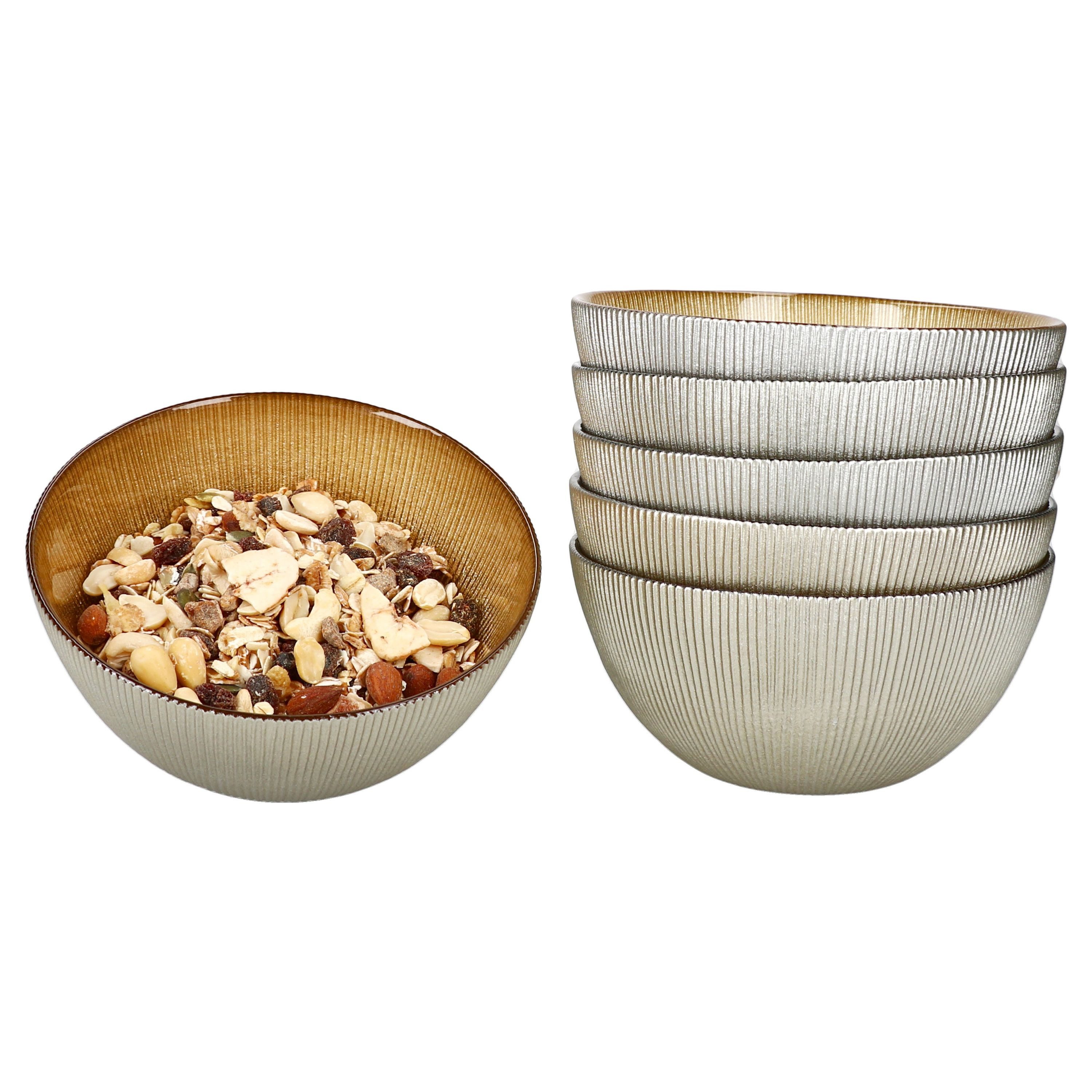MamboCat Müslischale 6x Kairo Gold Müslischale 500ml Glas 6 Personen Dessert-Bowl Relief, Glas, Weihnachtsgeschirr, Weihnachten, Weihnachtsset, Geschirr