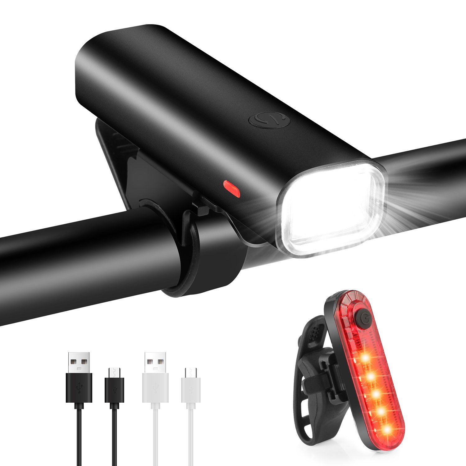 LETGOSPT Fahrradbeleuchtung Fahrradlicht USB Aufladbar, Fahrradlampe Aus  Aluminium LED, Fahrradbeleuchtung Set Wasserdicht 4 Modi Frontlicht und  Rücklicht Set