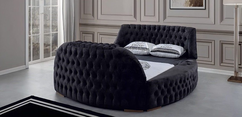 Xlmoebel Rundbett Schwarzes Chesterfield Bett mit luxuriöser Polsterung (Bett), Hergestellt in Europa