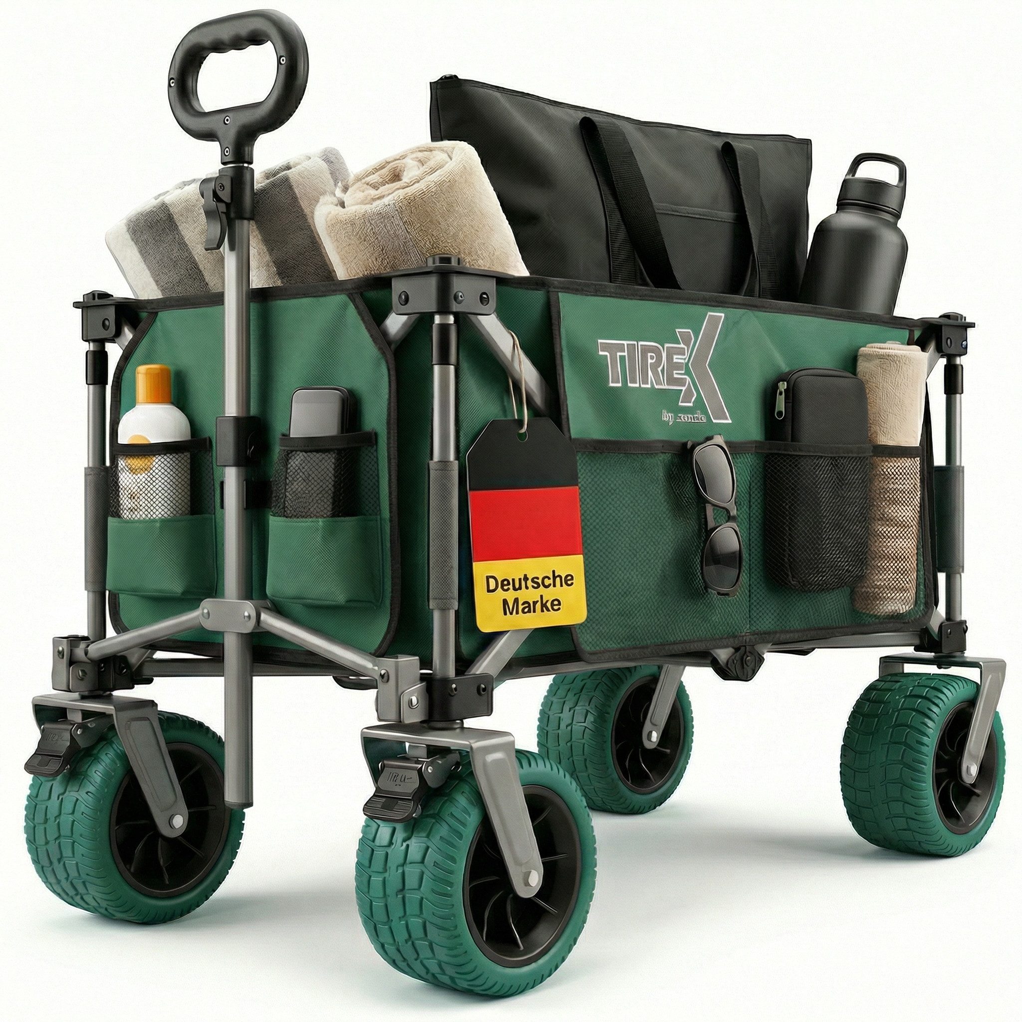 Xonic Bollerwagen TIREX by xonic® Bollerwagen Faltbar PU XL Rädern Fußbremse (Grün)