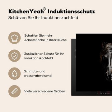 MuchoWow Herdblende-/Abdeckplatte Pferd - Porträt - Schwarz - Tier, Vinyl, (1 tlg), 59x52 cm, Ceranfeldabdeckung für die küche, Induktionsmatte