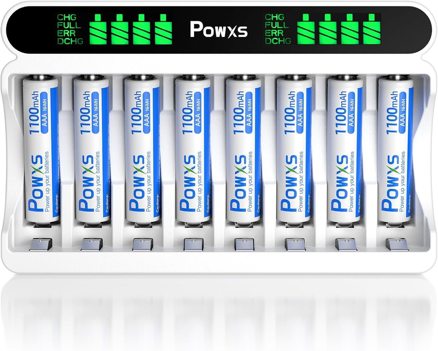 POWXS Batterie Ladegerät mit AAA 8 Stück 1100 mAh Wiederaufladbare Akku Akku-Ladestation (1-tlg., mit LCD Anzeige)