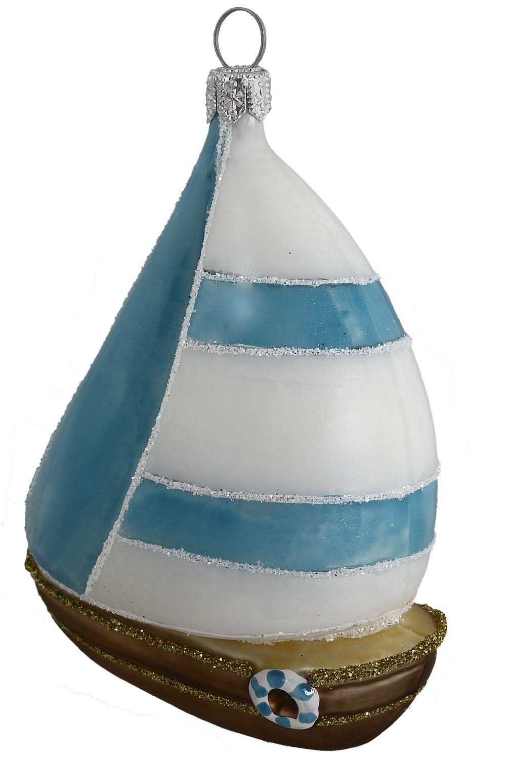 Hamburger Weihnachtskontor Christbaumschmuck Segelschiff blau-weiß, Dekohänger - mundgeblasen - handdekoriert