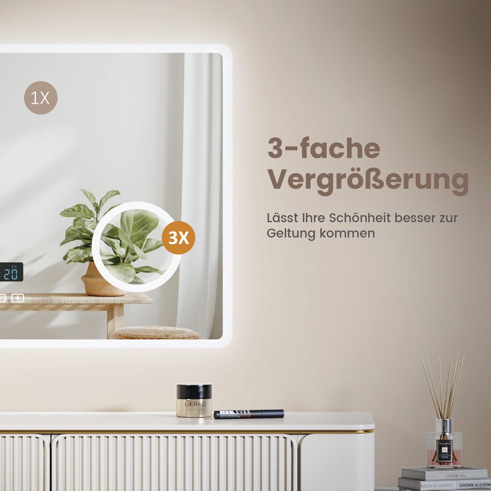 EMKE Badspiegel mit Beleuchtung LED Wandspiegel 3-fach Vergrößerung Kosmeti günstig online kaufen