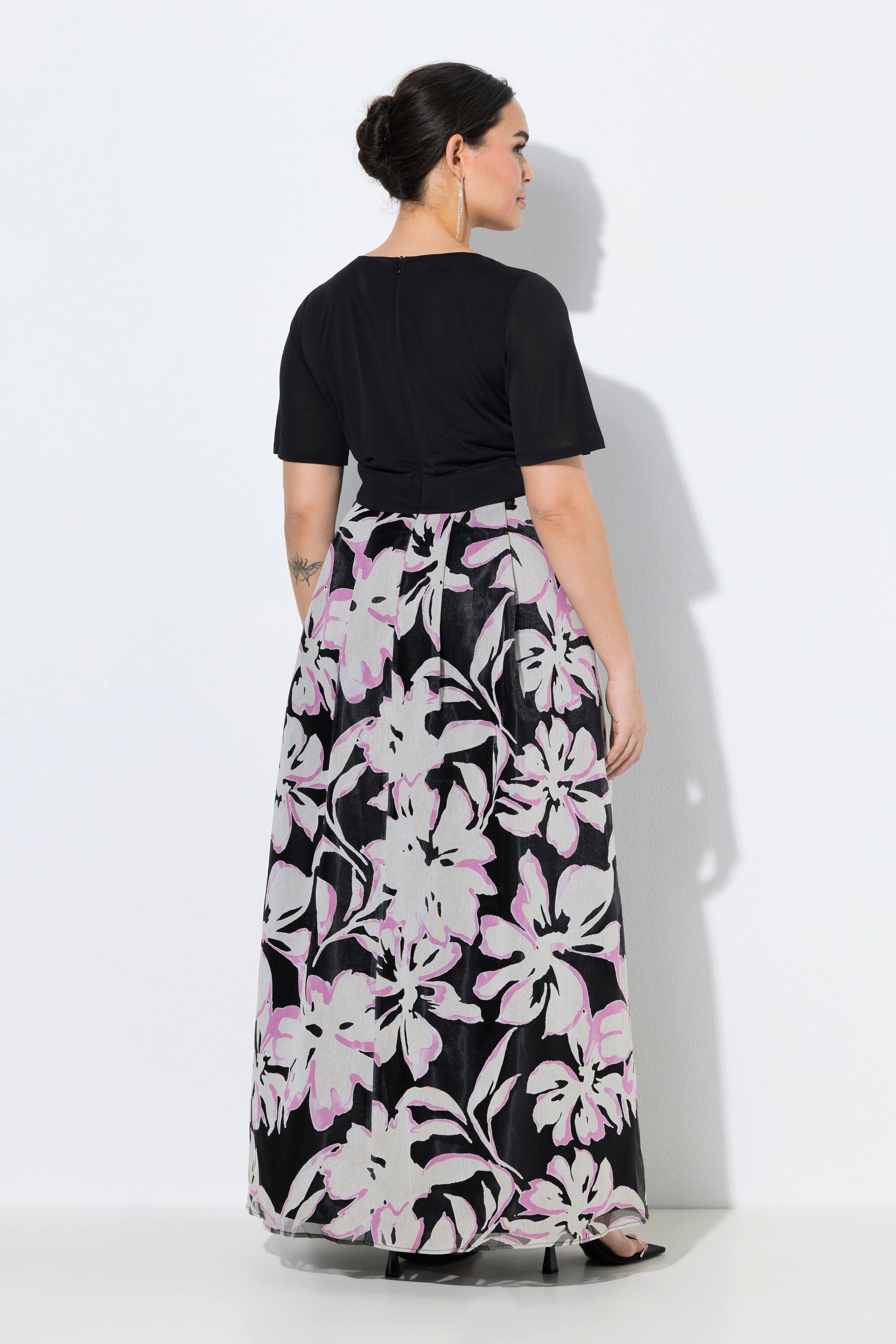 Ulla Popken Abendkleid Maxikleid Ausbrenner V-Ausschnitt Halbarm – Bild 3 von 4