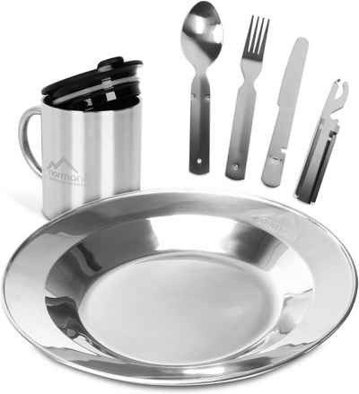 normani Geschirr-Set Camping-Geschirrset 8-Teilig (4-tlg), 1 Personen, Edelstahl, Camping Geschirr Essgeschirr Outdoor Besteck Kochgeschirr - 500ml - Rostfrei und Lebensmittelecht