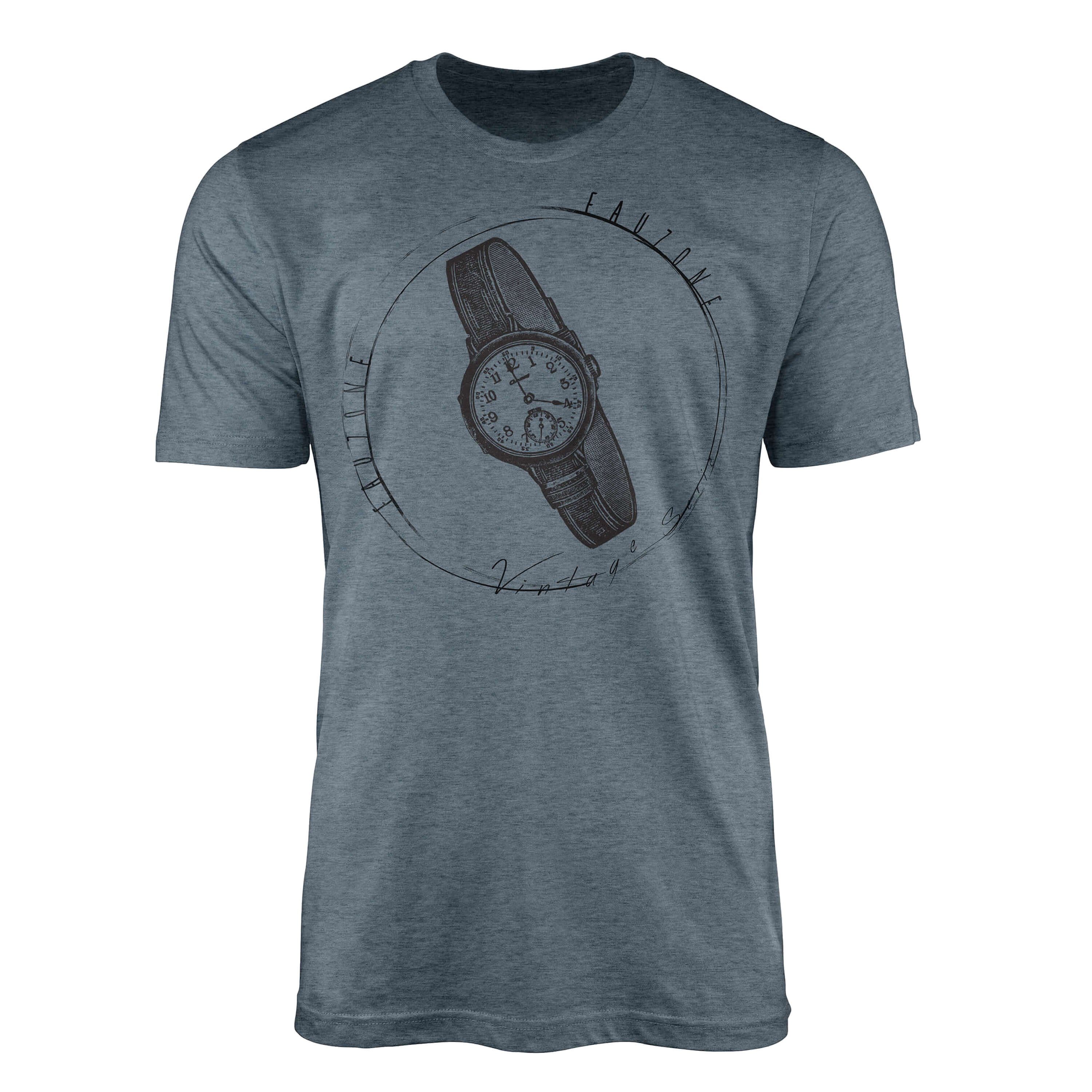 Indigo T-Shirt Sinus Herren Vintage T-Shirt Armbanduhr Art