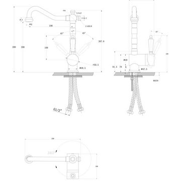 GURARI Küchenspüle SQS 100 -601 AW+TAP 2473-311, 42.5/51 cm, (2 St), Einbau Granitspüle Schwarz+Retro Küchenarmatur