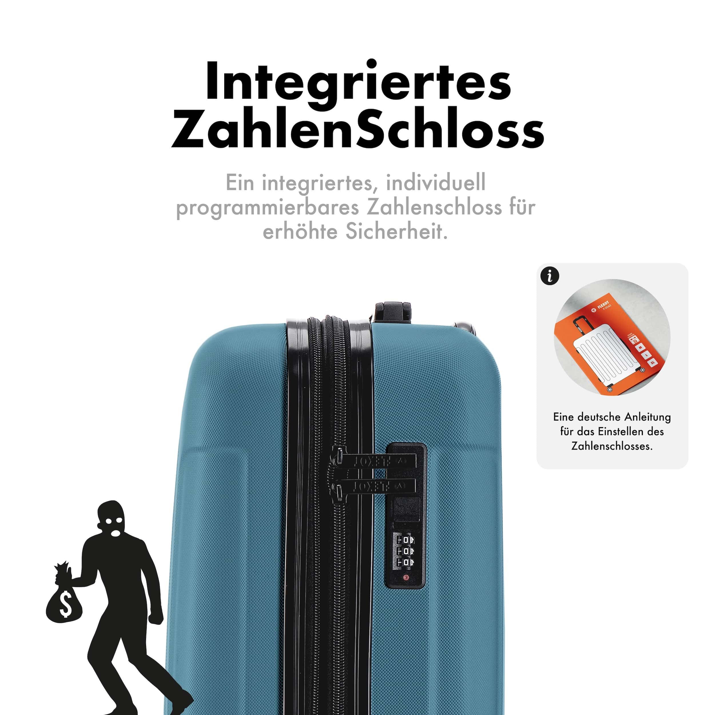 Flexot Hartschalen-Trolley F-3045 (Gr. M, L, XL) – Kofferset – ABS-Hartschale, 4 Rollen, Robuster und moderner Koffer mit vier 360° Rollen und Zahlenschloss – Bild 5 von 5
