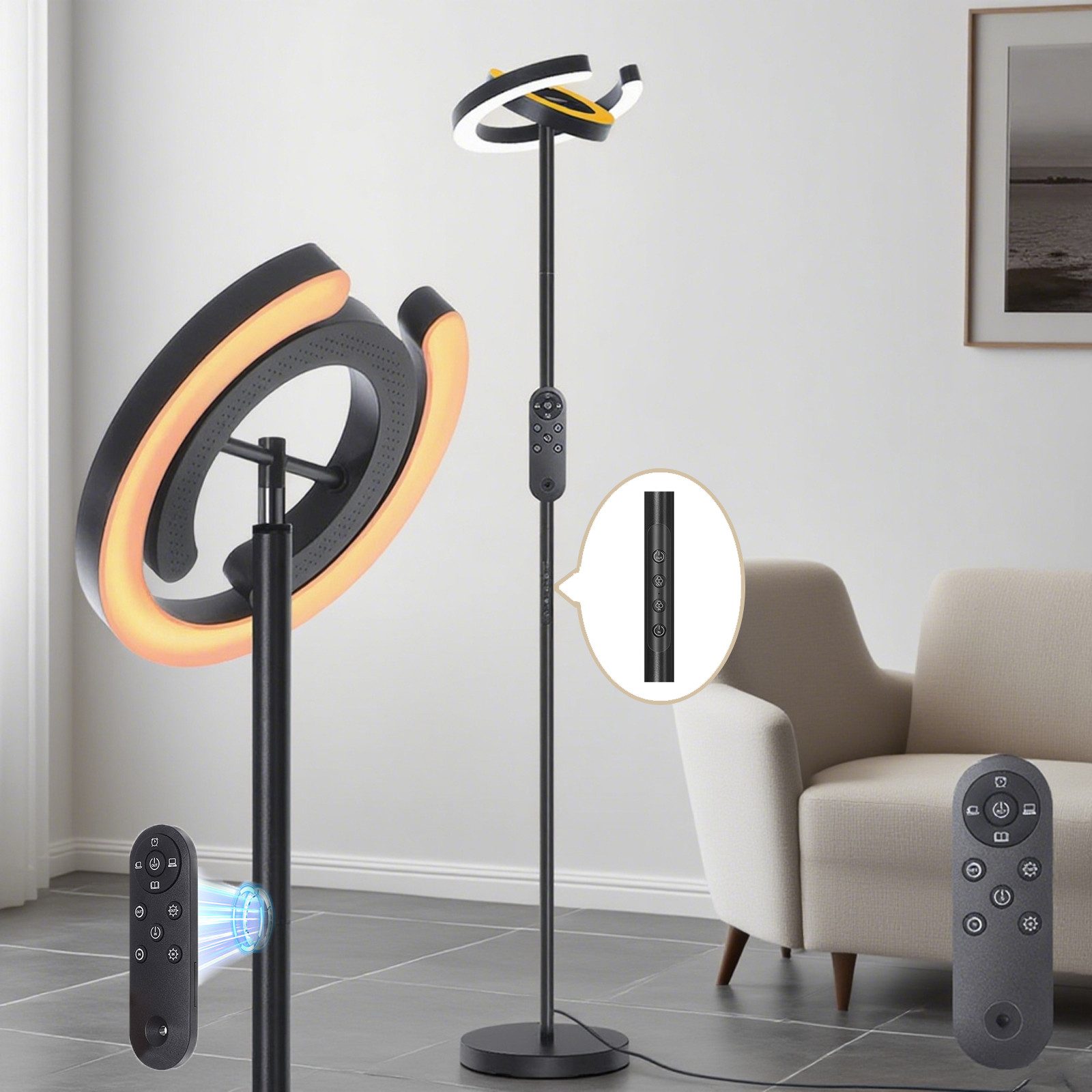 MUPOO Deckenfluter Stehlampe Wohnzimmer Moderne LED Stehlampe Dimmbar 36W, günstig online kaufen