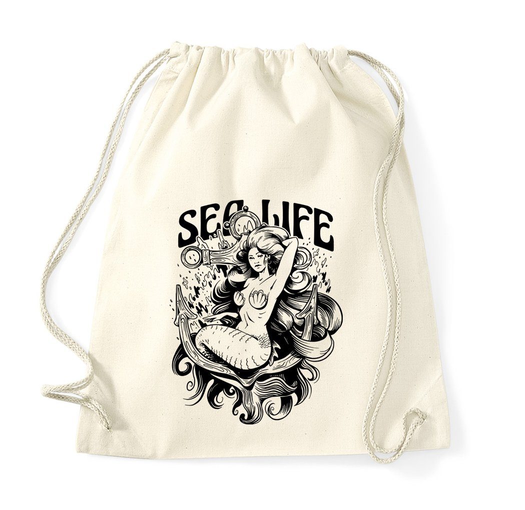 Youth Designz Turnbeutel "Sea Life" Meerjungfrau Baumwoll Tasche Turnbeutel, mit trendigem Frontprint