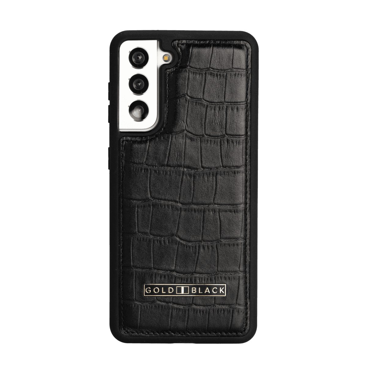 GOLDBLACK Handyhülle Samsung S21 Lederhülle Kroko-Prägung Schwarz