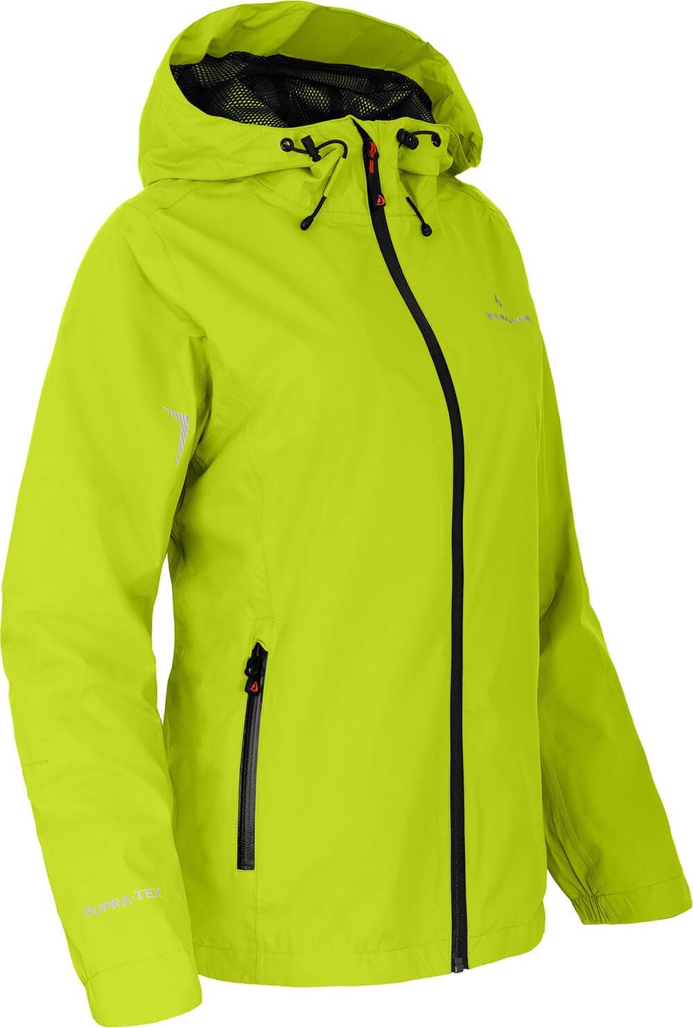 Bergson Outdoorjacke HELLI Damen Regenjacke, Netzfutter, 12000 mm Wassersäule, Kurzgrößen, leuchtend grün | Jacken