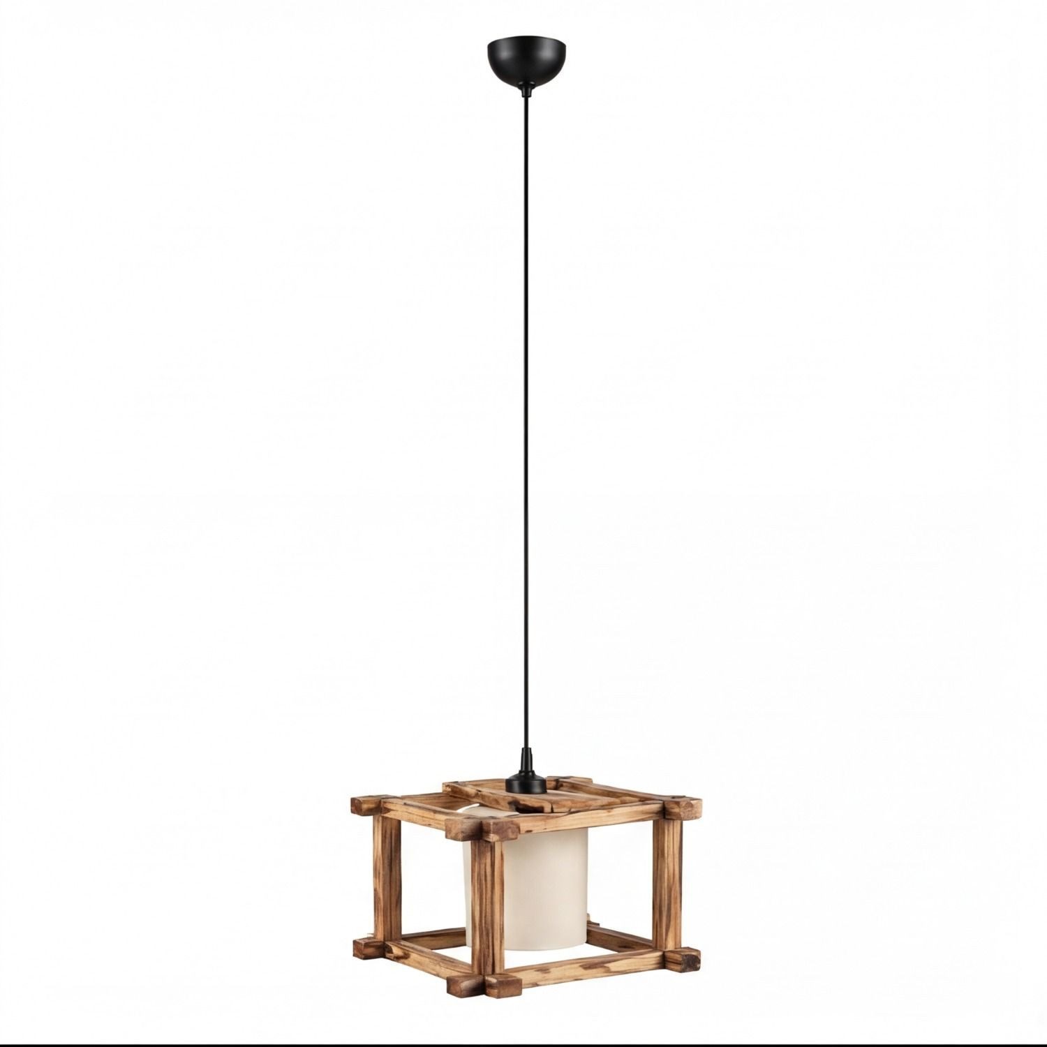 Licht-Erlebnisse Pendelleuchte IVENA, ohne Leuchtmittel, geflammtes Holz Stoff Metall B: 32 cm H: max. 120 cm E27
