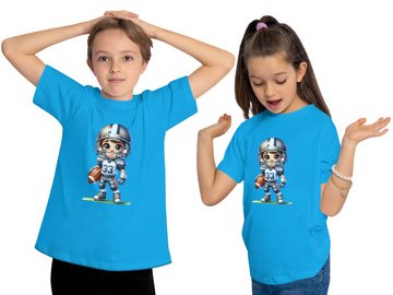 MyDesign24 T-Shirt Kinder Football Print Shirt Cartoon Quaterback mit Ball Bedrucktes Jungen und Mädchen American Football T-Shirt, i494