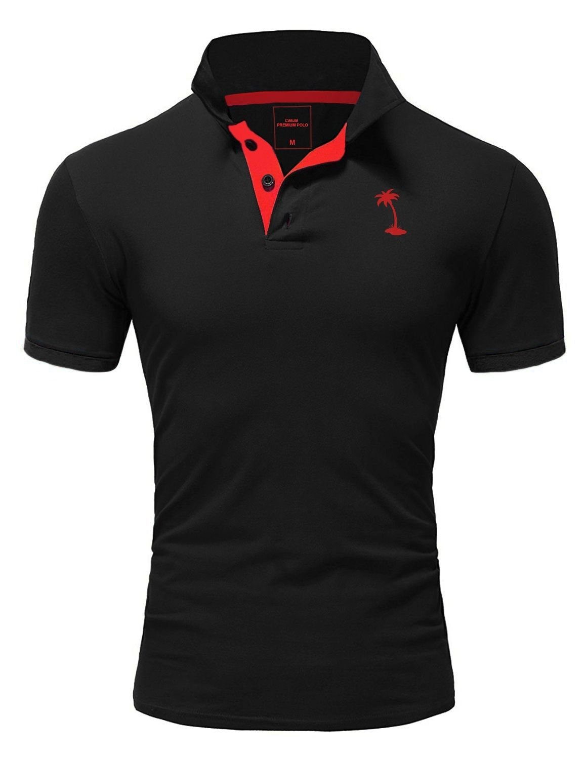behype Poloshirt PALMSON mit kontrastfarbigen Details schwarz-rot