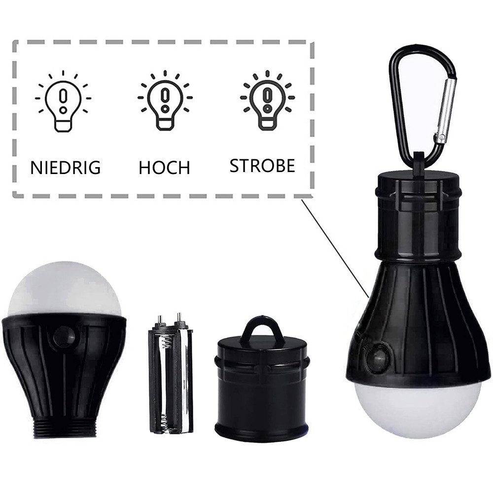 TUWENA LED Laterne 4er Set LED Campinglampe LED Camping Laterne Zeltlampe Glühbirne Set, Notlicht mit Karabiner Wasserdicht Tragbare Camping Lantern LED