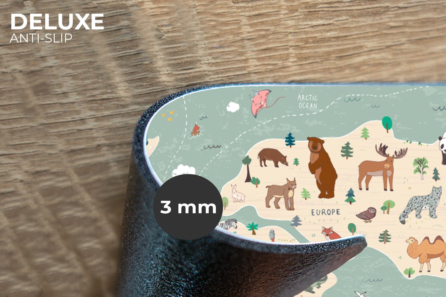 MuchoWow Platzset Erde - Weltkarte Kinder - Tiere - Jungen - Mädchen - Blau, (6-St), Platzsets, Tischset, Abwaschbar, Tischsets, Platzdeckchen